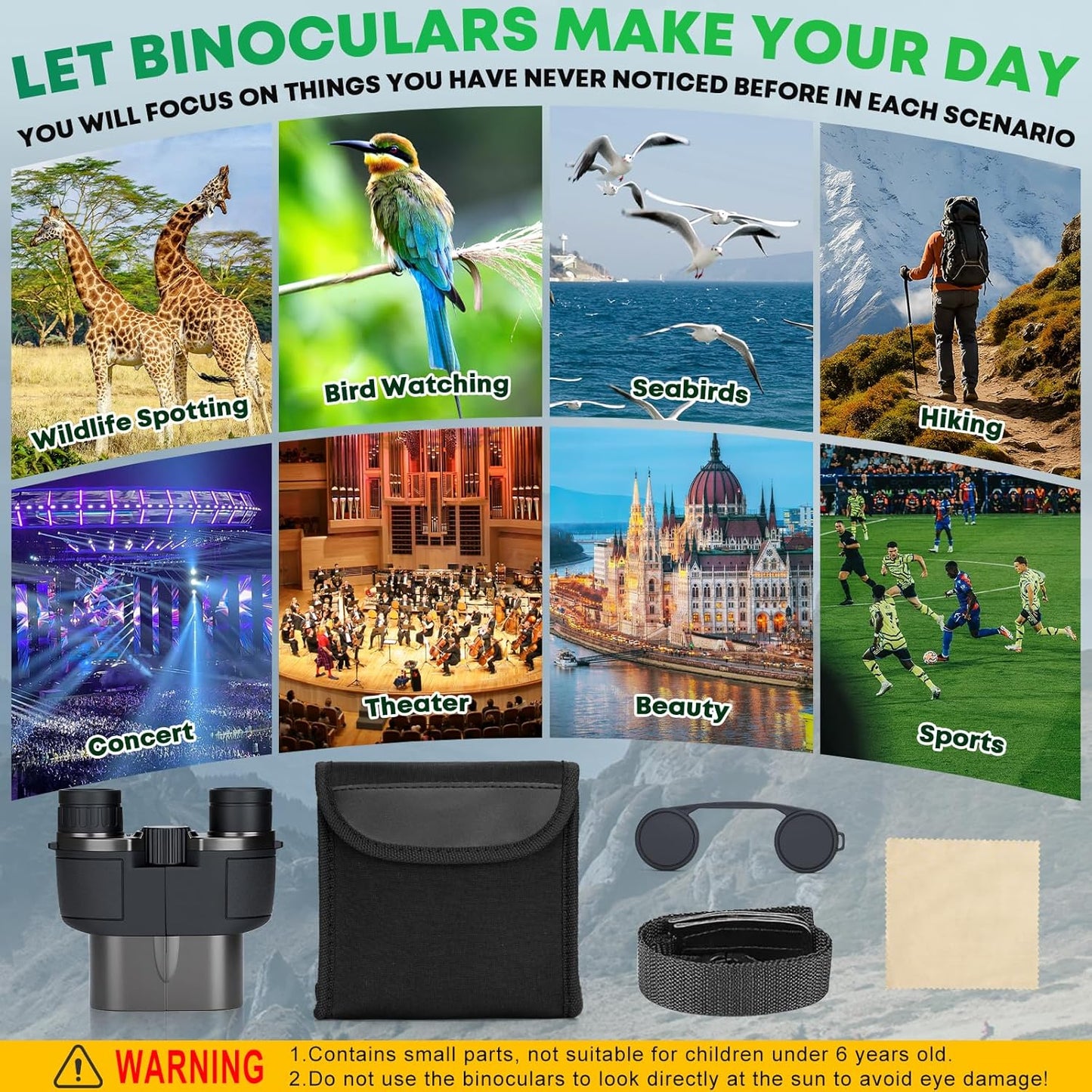 10X25 Compact Binoculars for Adults, High Power Clear Vision, Easy Foc