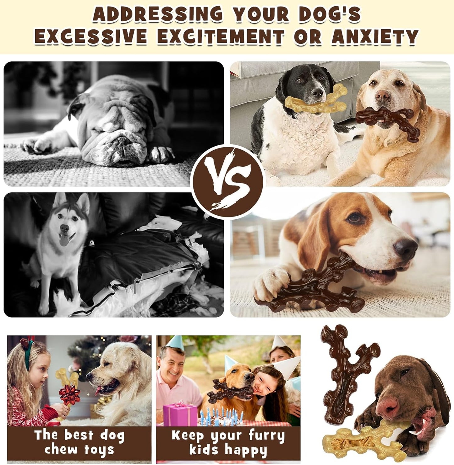 2 Pack Dog Chew Toys for Aggressive Chewers,Boredom and Stimulating Be