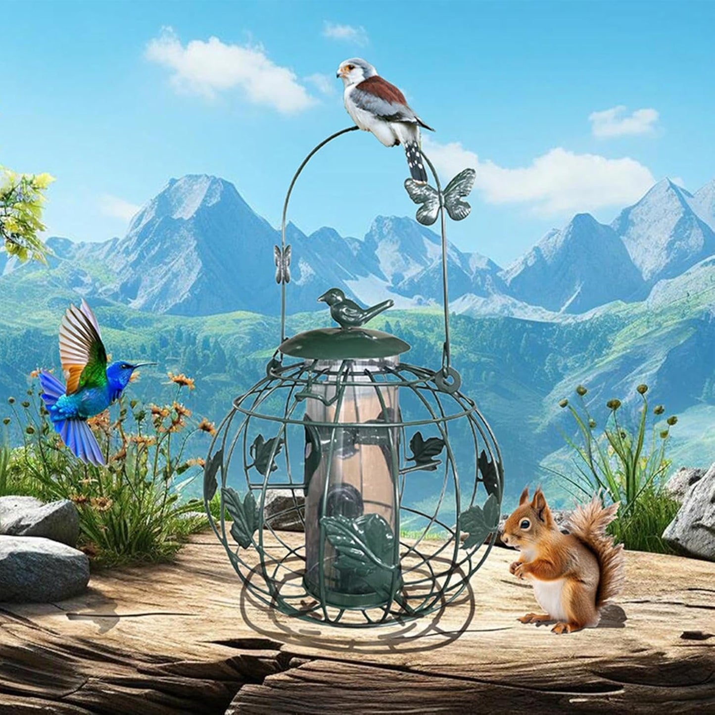 Bird Feeders Outdoor - Tube Feeding Squirrel Proof Design for Safe Wild Bird Feeding, Garden and Backyard Feeder, Perfect for Lawn Porch Balcony Deck Terrace Park and Birdwatching
