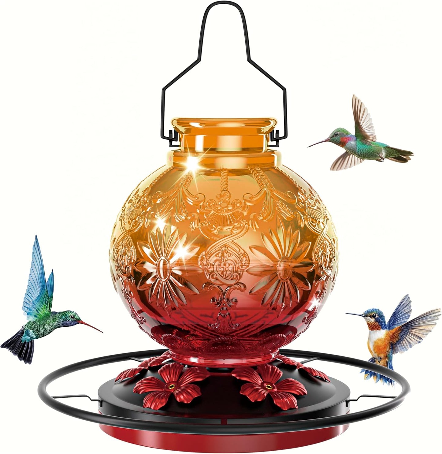 Glass Hummingbird Feeder for Outdoors, 25Oz Large Decorative Hanging H