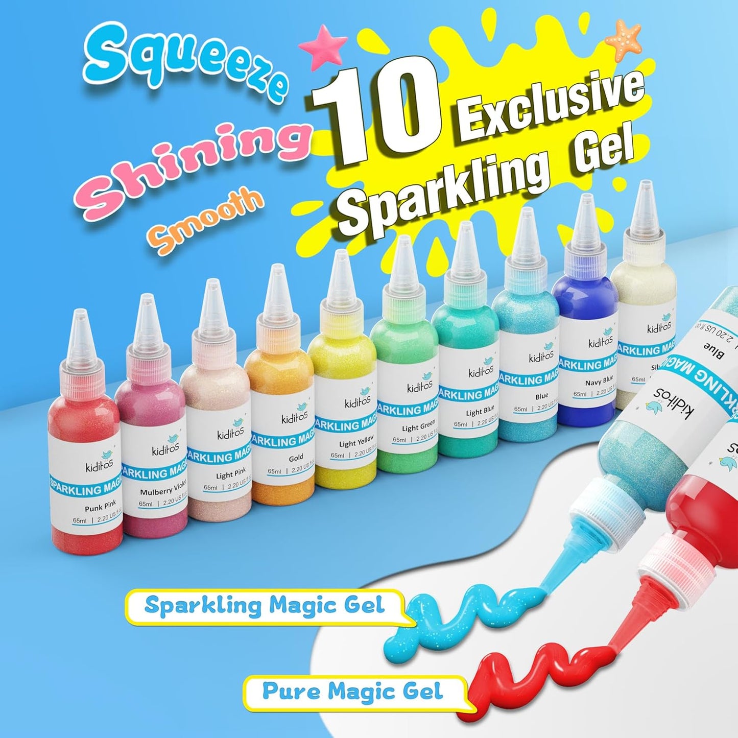 Kiditos Magic Water Elf Toy Kit – Squishies for Kids, 20 Gels & 10 Mol