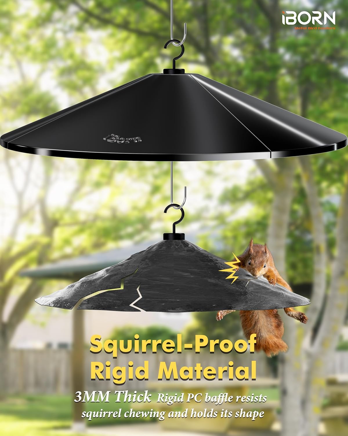 iBorn Bird Feeder Squirrel Guard, Polycarbonate(PC) Oversize Squirrel Baffle Defender for Hanging, Birds Feeder for Outdoors Protector,19.5 Inch,Pack of 1, Black (Bird Feeder is not Included)