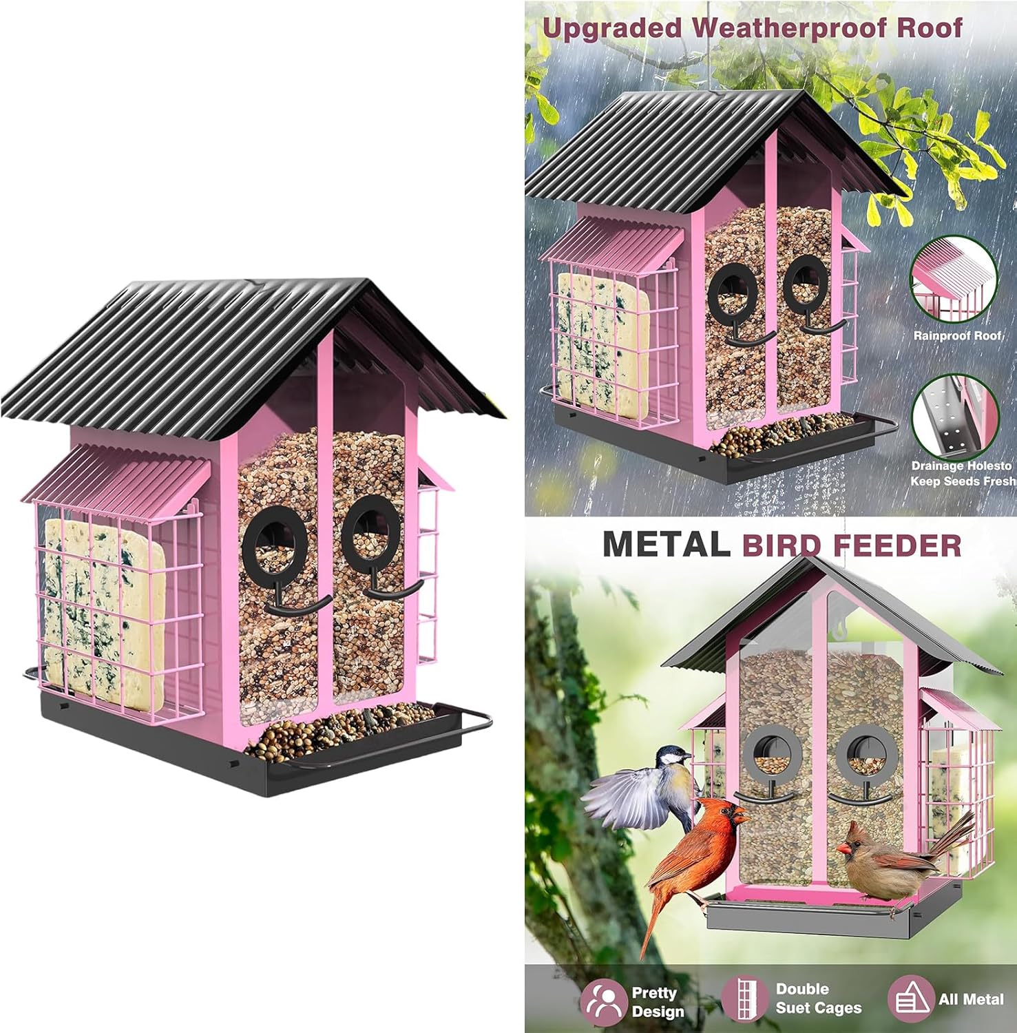 Metal Bird Feeder for Garden Yard Outside Backyard with Perch Easy Han