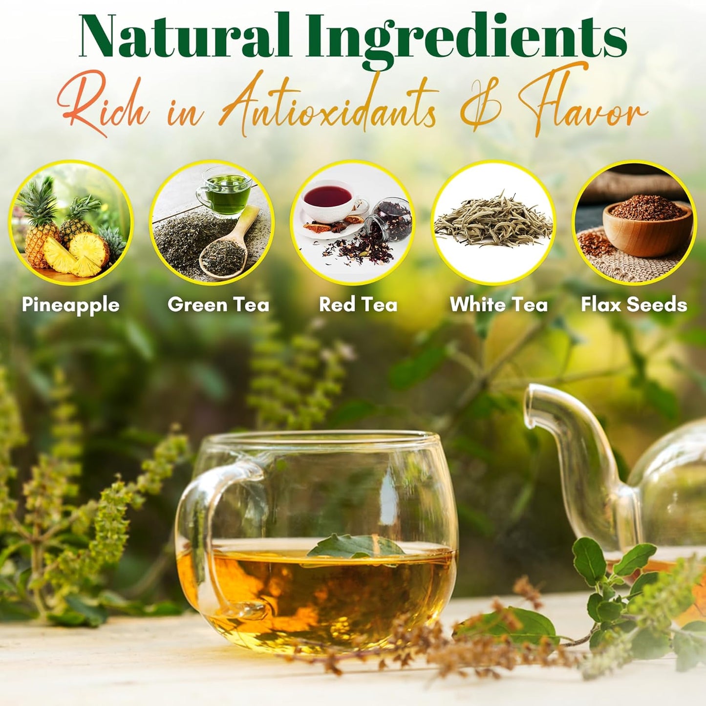 GN + VIDA Pinalim Tea | 홍차, 녹차, 백차 및 세나 잎이 함유된 파인애플 기반 차 | 티백 30개