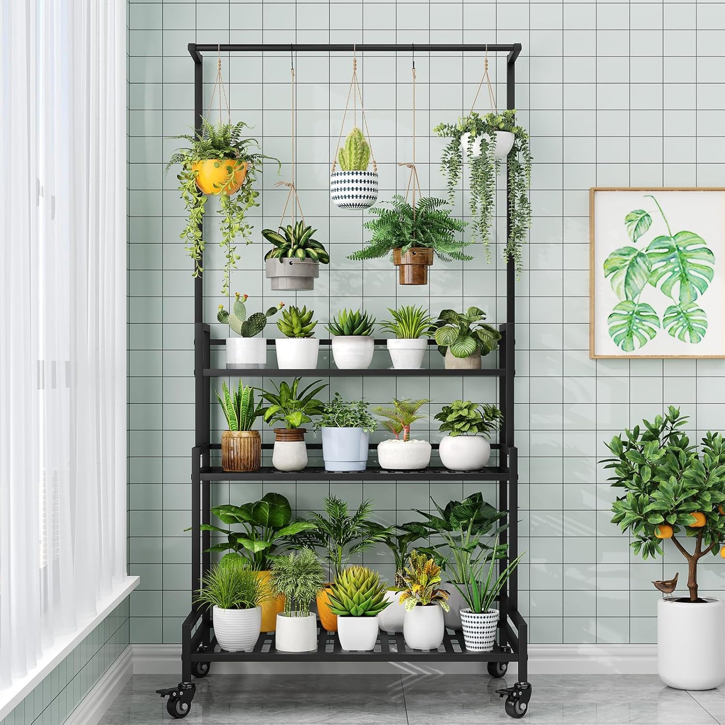 YIZAJIA Plant Stand Indoor 3 Tier Metal Outdoor Tiered Stands Shelf Wi