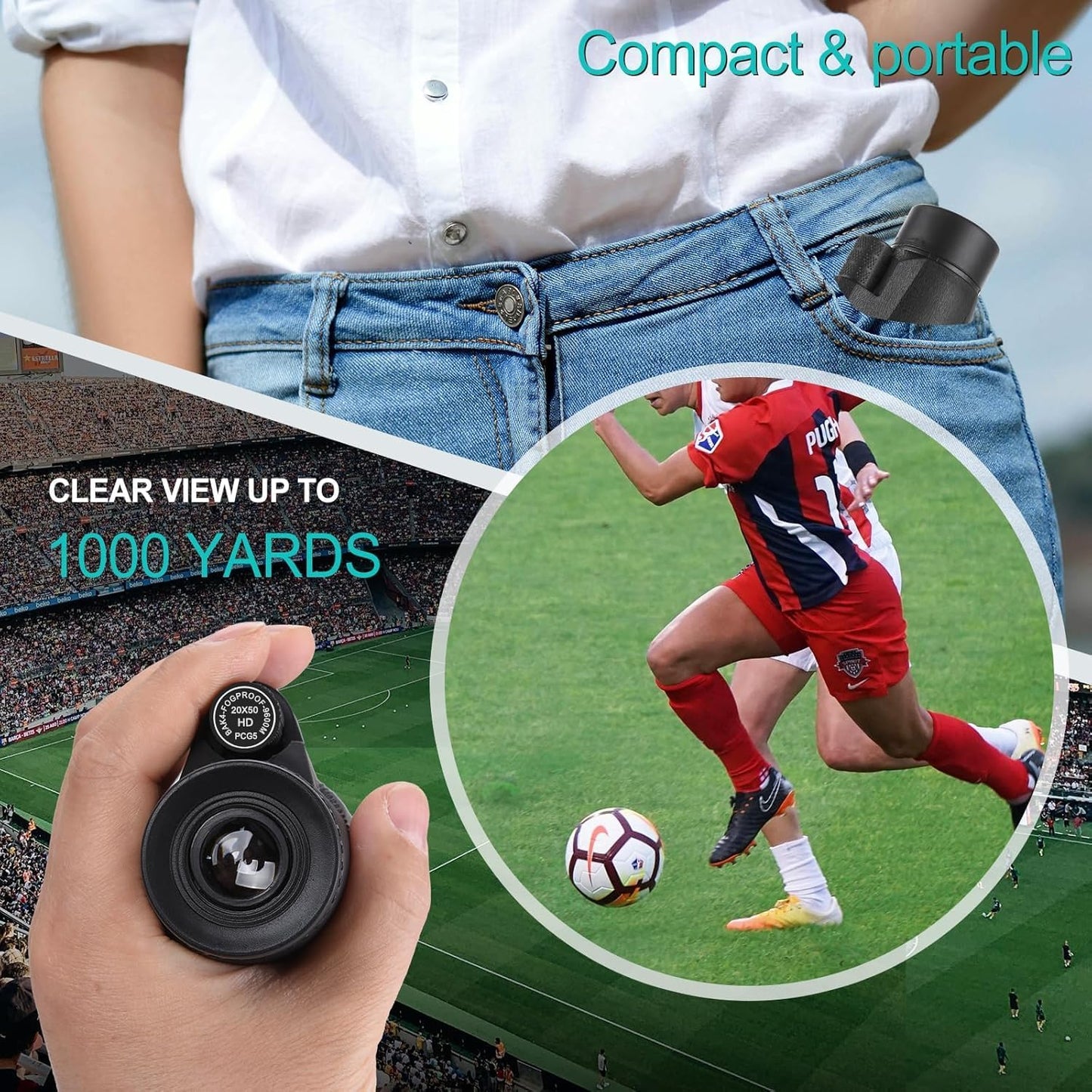 20x50 HD Monocular for Adults with Phone Adapter and Tripod, 50mm Objective Lens, Multi-Coated Optics, BaK-4 Prism, Belt Case