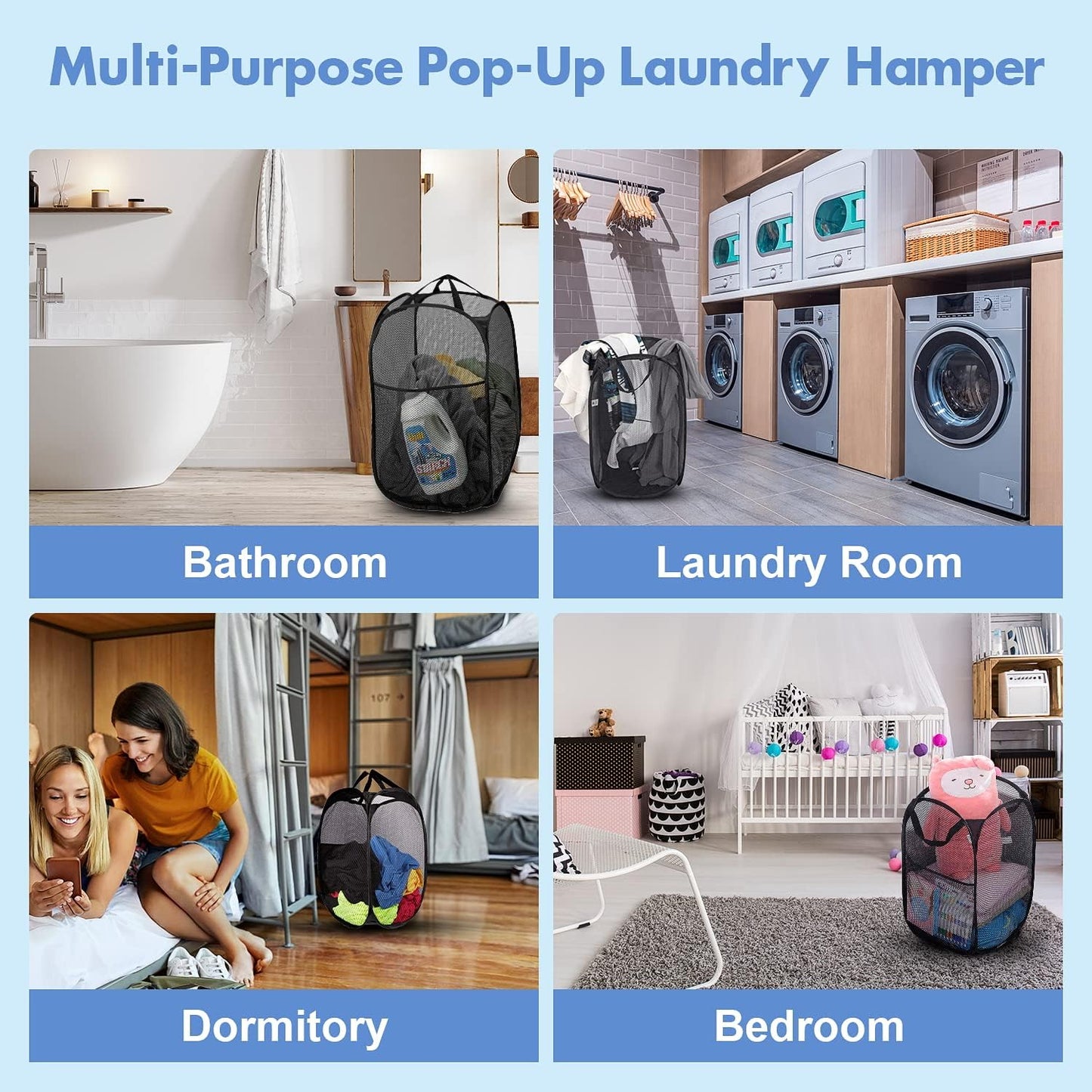 DUCOO Pop Up Hamper, 1 PCS Mesh Pop Up Laundry Hamper, Foldable Mesh L