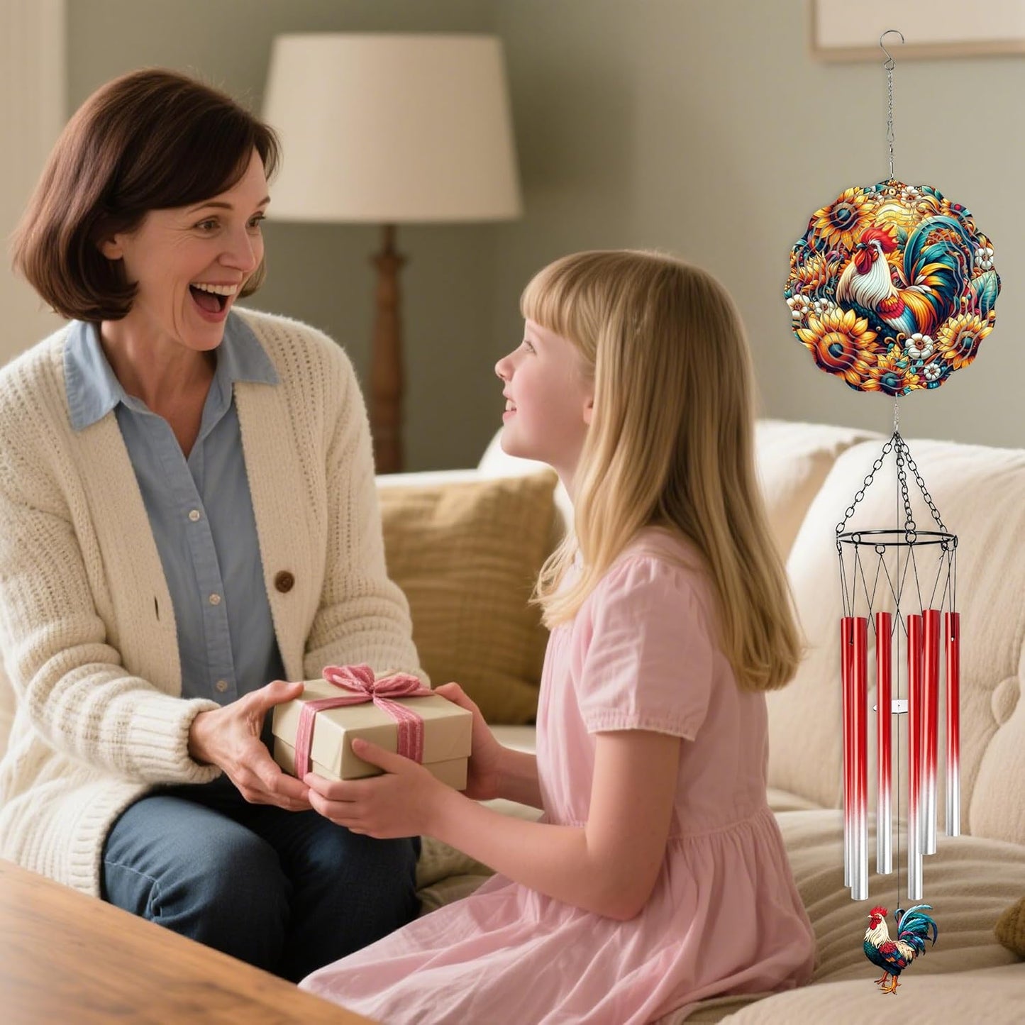 Wind Chimes with Rooster Wind Spinner, Chicken Gifts for Women Mom Fri