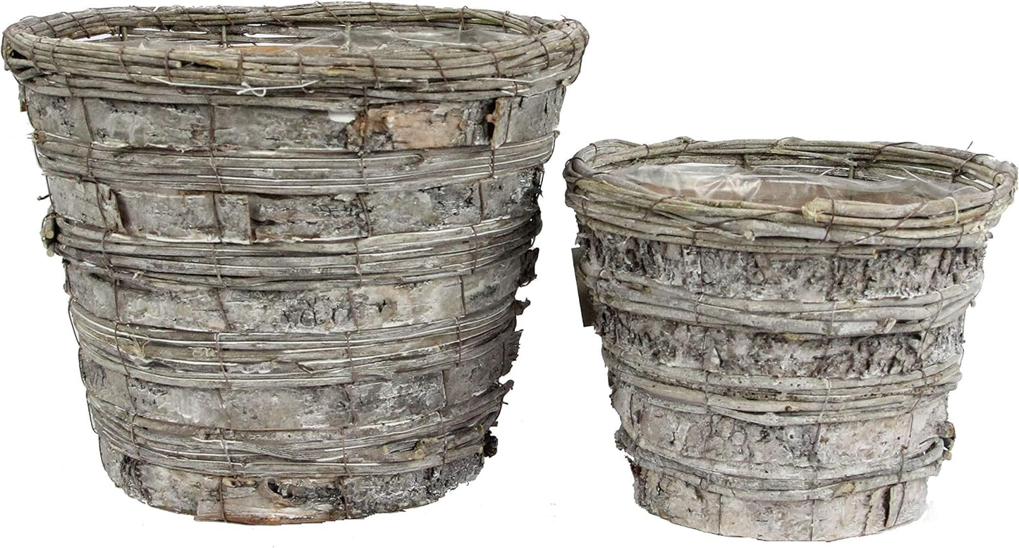Admired By Nature Grey 6" and 8" w/Soft Liner Rustic Birch Tree Bark Pot