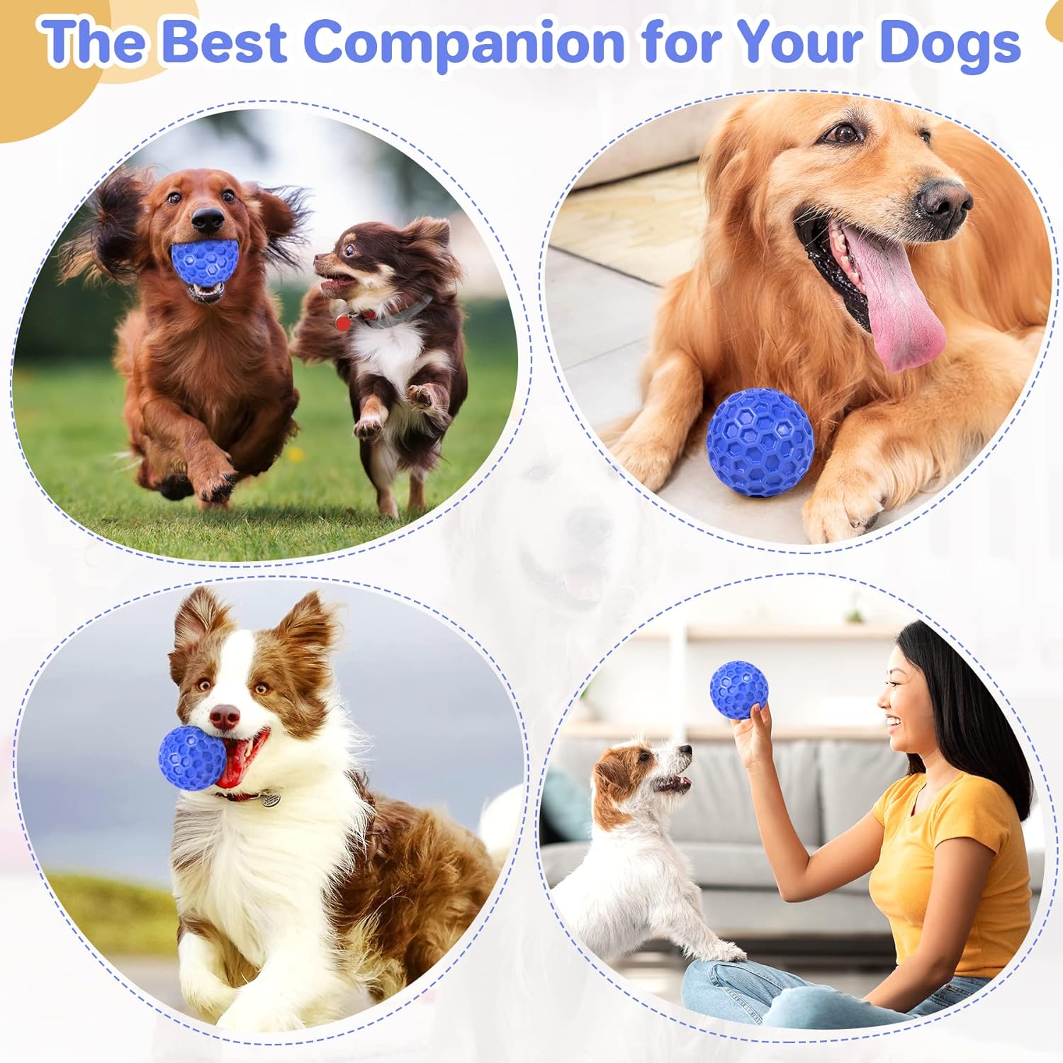 Indestructible Squeaky Dog Ball, Relieves Anxiety, Cleans Teeth, Inter