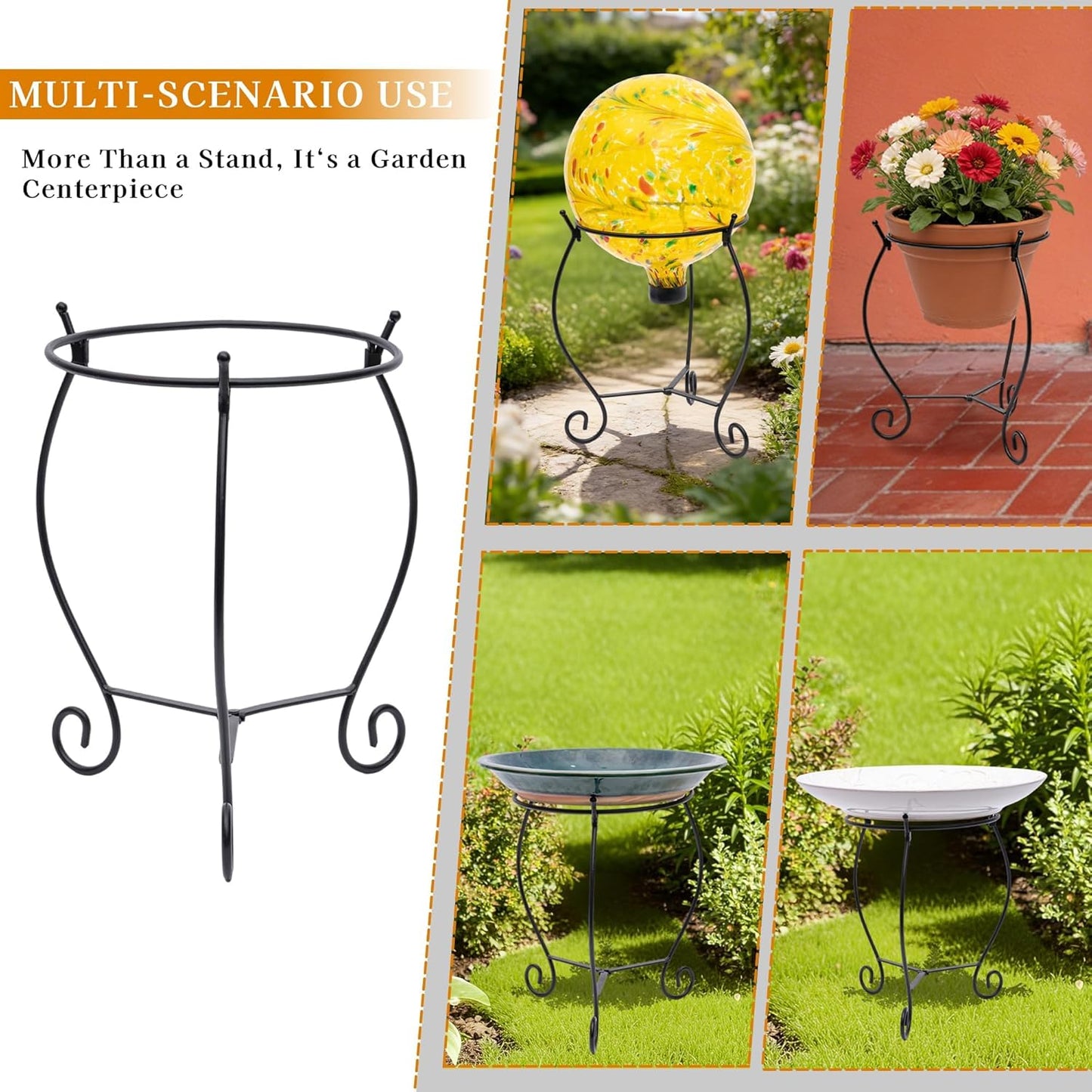 Topadorn Gazing Ball Stand Garden Metal Stand for 10-Inch or 12-Inch Gazing Globes, Black