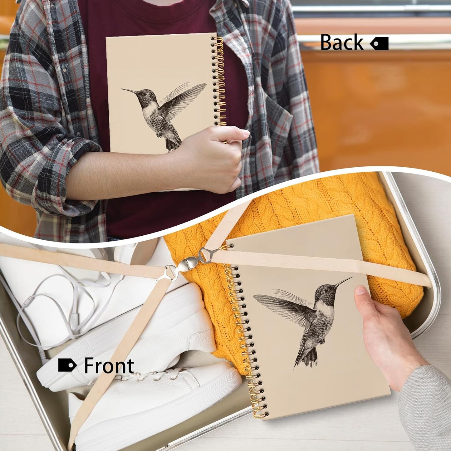 huester Vintage Hummingbird Bird Notebook Journal, Hummingbird Gifts Journal for Women, Bird Lovers Gifts Notebooks for Note Taking, Neutral Birds Hardcover Spiral Notebook, 5.5x8.3 Inch