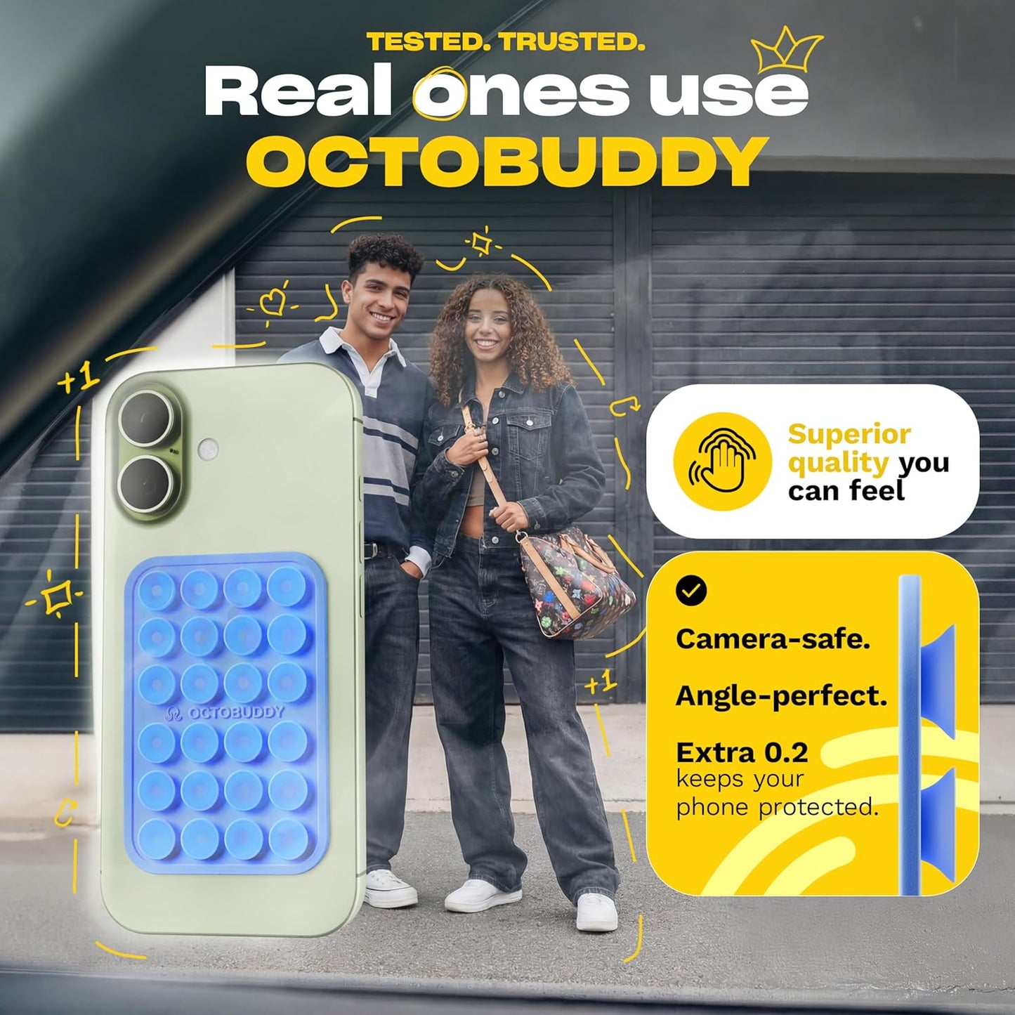 OCTOBUDDY Classic - Silicone Suction Phone Case Adhesive Mount - Hands