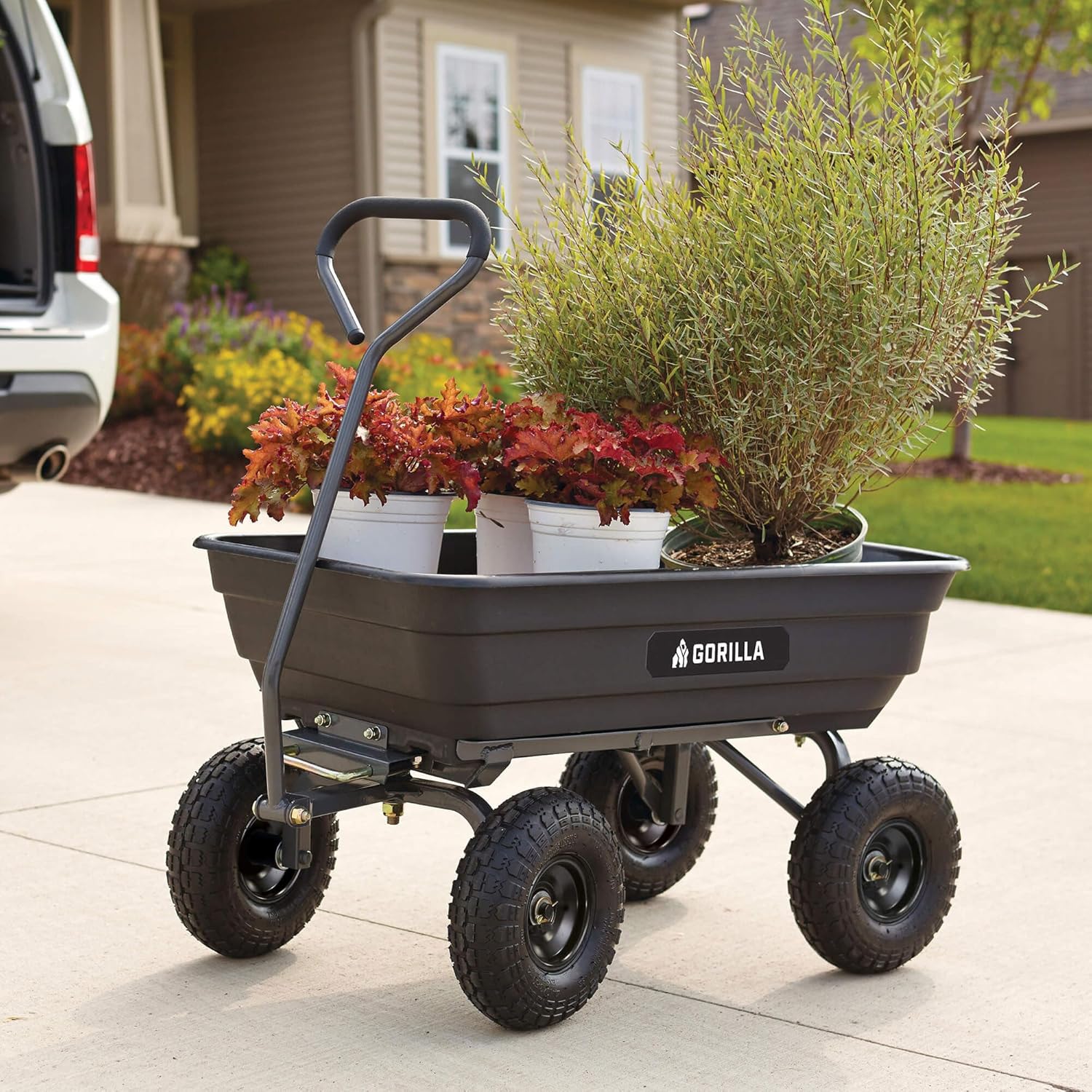 Gorilla Carts Poly Garden Dump Cart, 4 Cu Ft Tub, 600 lb Haul Capacity