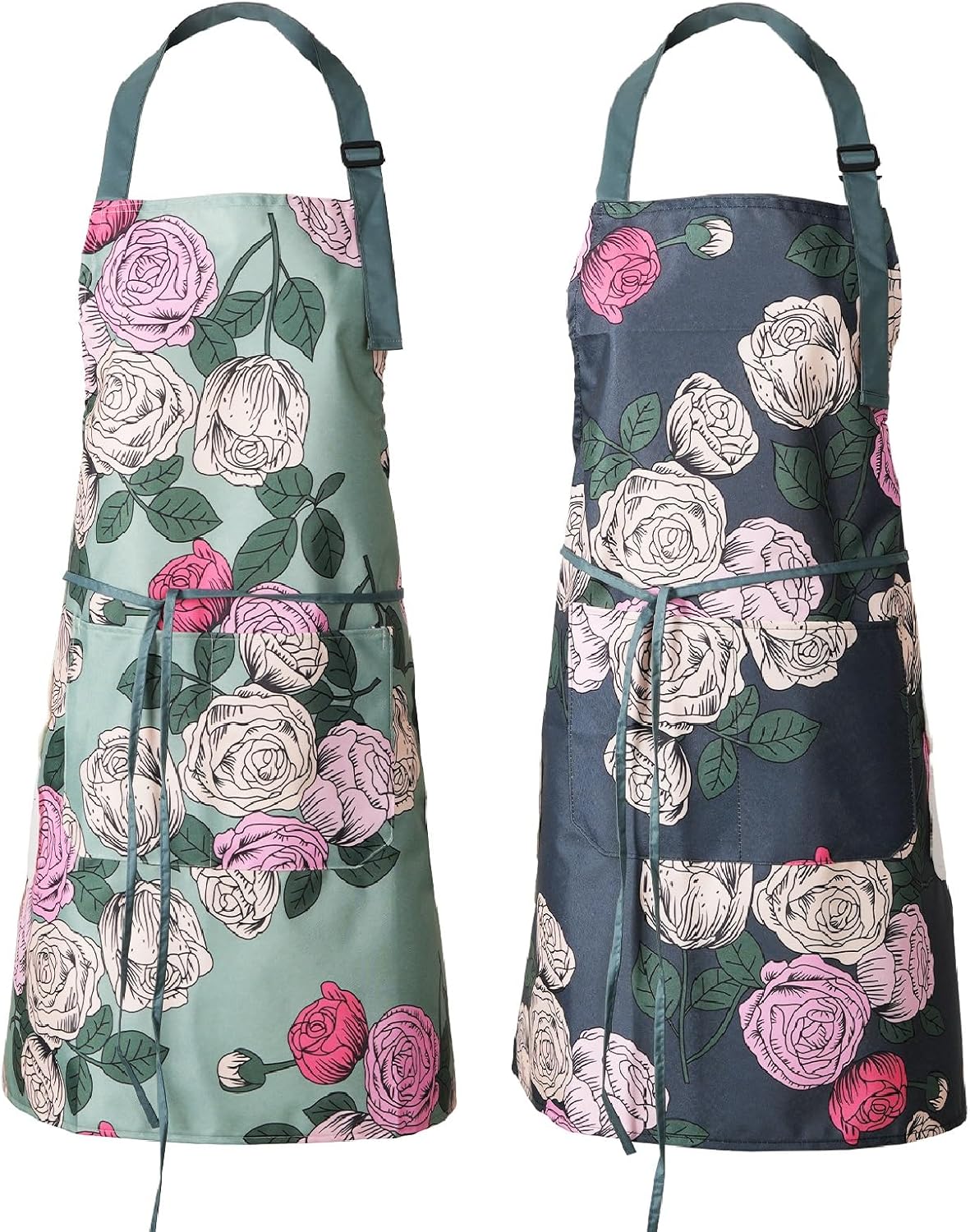DILLMAN 2 Pack Floral Aprons with Pocket Blooming Womens Waterproof Ad