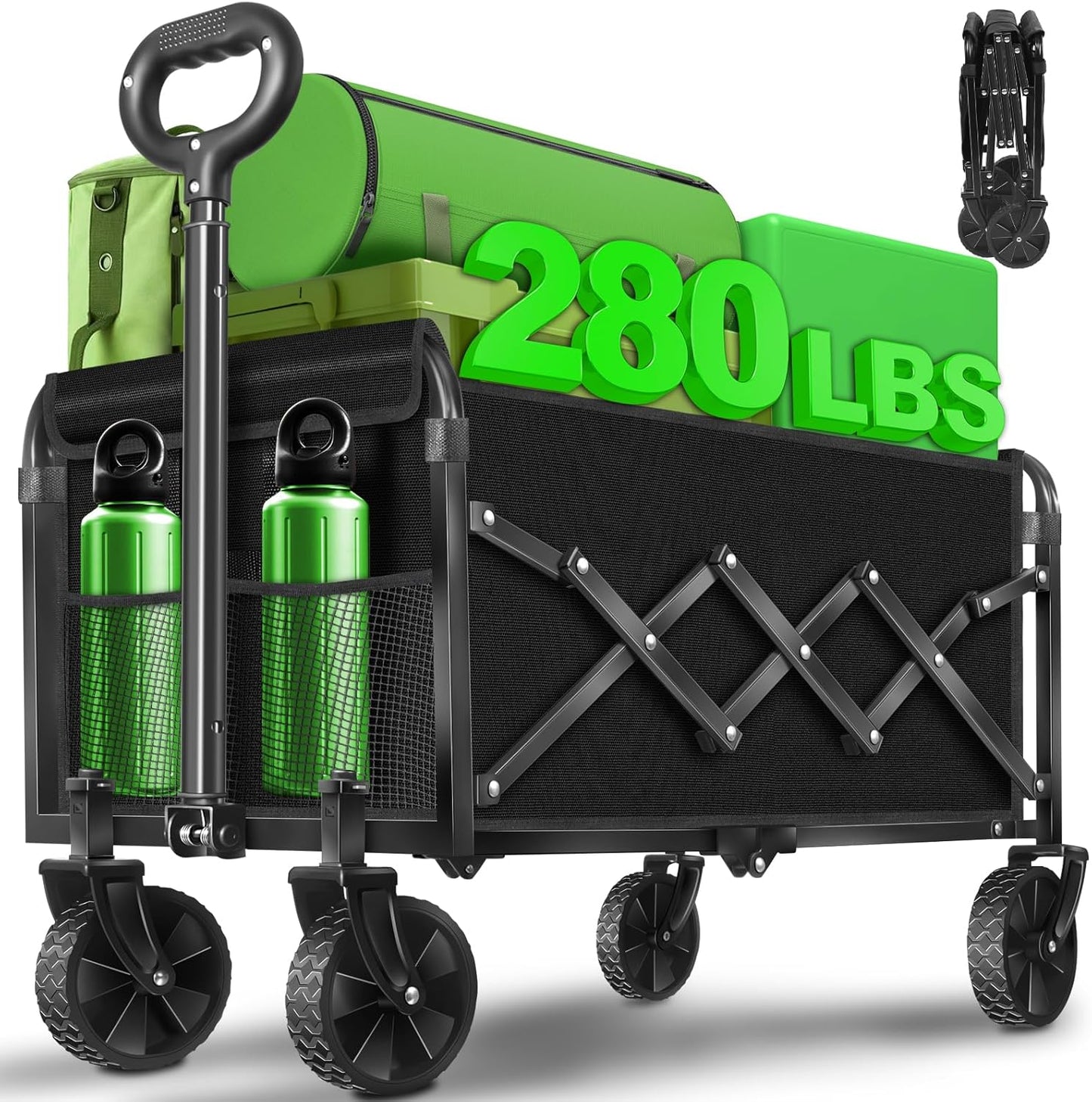 Collapsible Wagons carts Foldable Wagon, 280lbs Folding Wagon Cart with Wheels, Utility Camping Cart for Camping Picnic Grocery Sports Garden