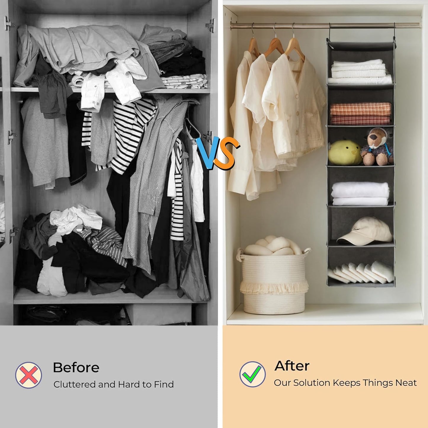MAX Houser 6 Tier Shelf Hanging Closet Organizer, Closet Hanging Shelf