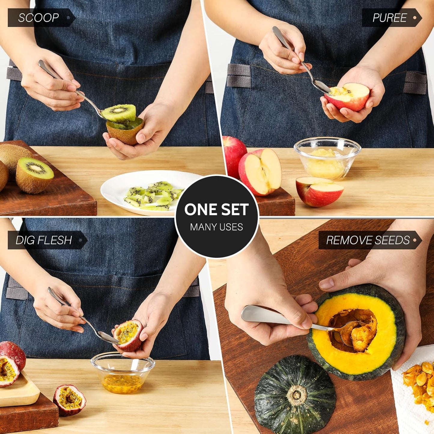 Hiware 4-piece Grapefruit Spoons and Grapefruit Knife, 18/8 Stainless 