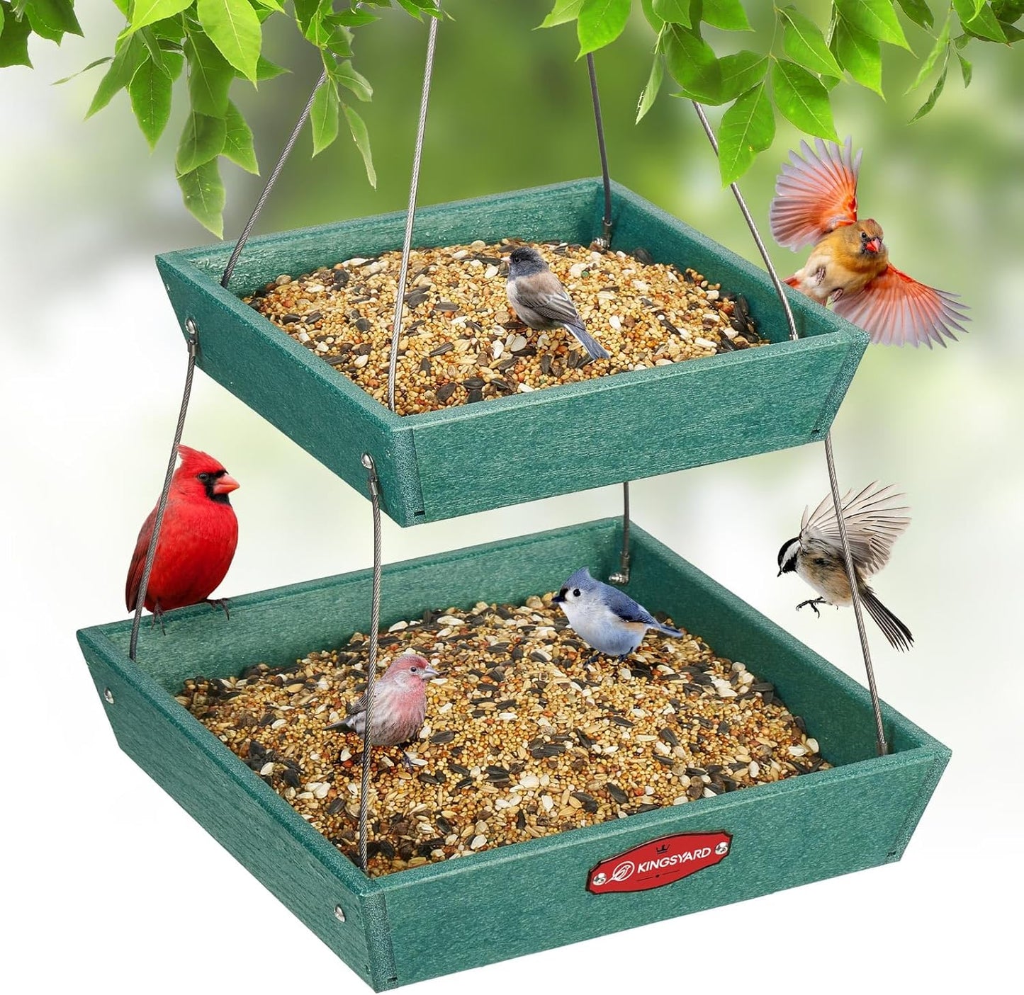 Kingsyard 2 Tier Large Platform Bird Feeders for Outdoors Hanging, 5 l