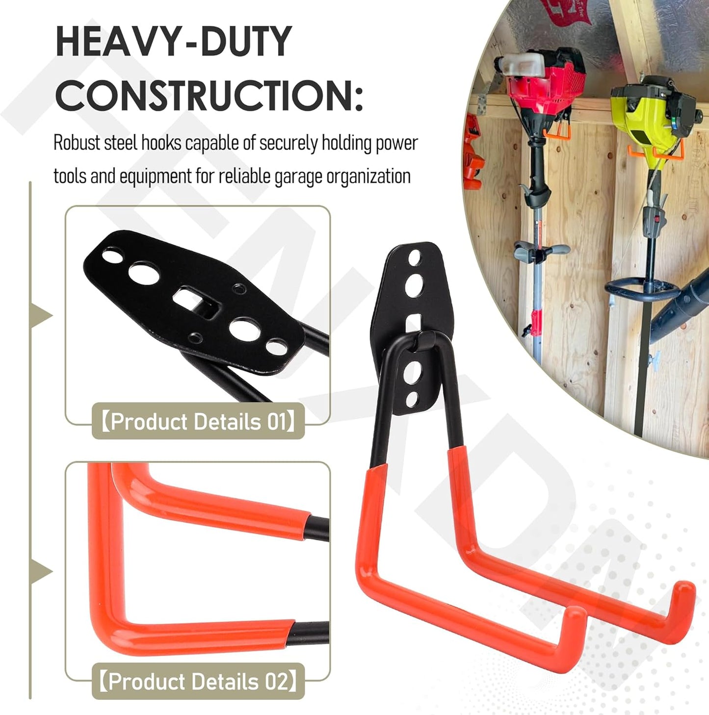 Garage Hooks for Hanging Bike, Utility Steel Garage Storage Hook for Hanging Bike, Ladder and Garden Tools w/Garage Storage Hooks Attachment & Battery Mount Holder for Ego