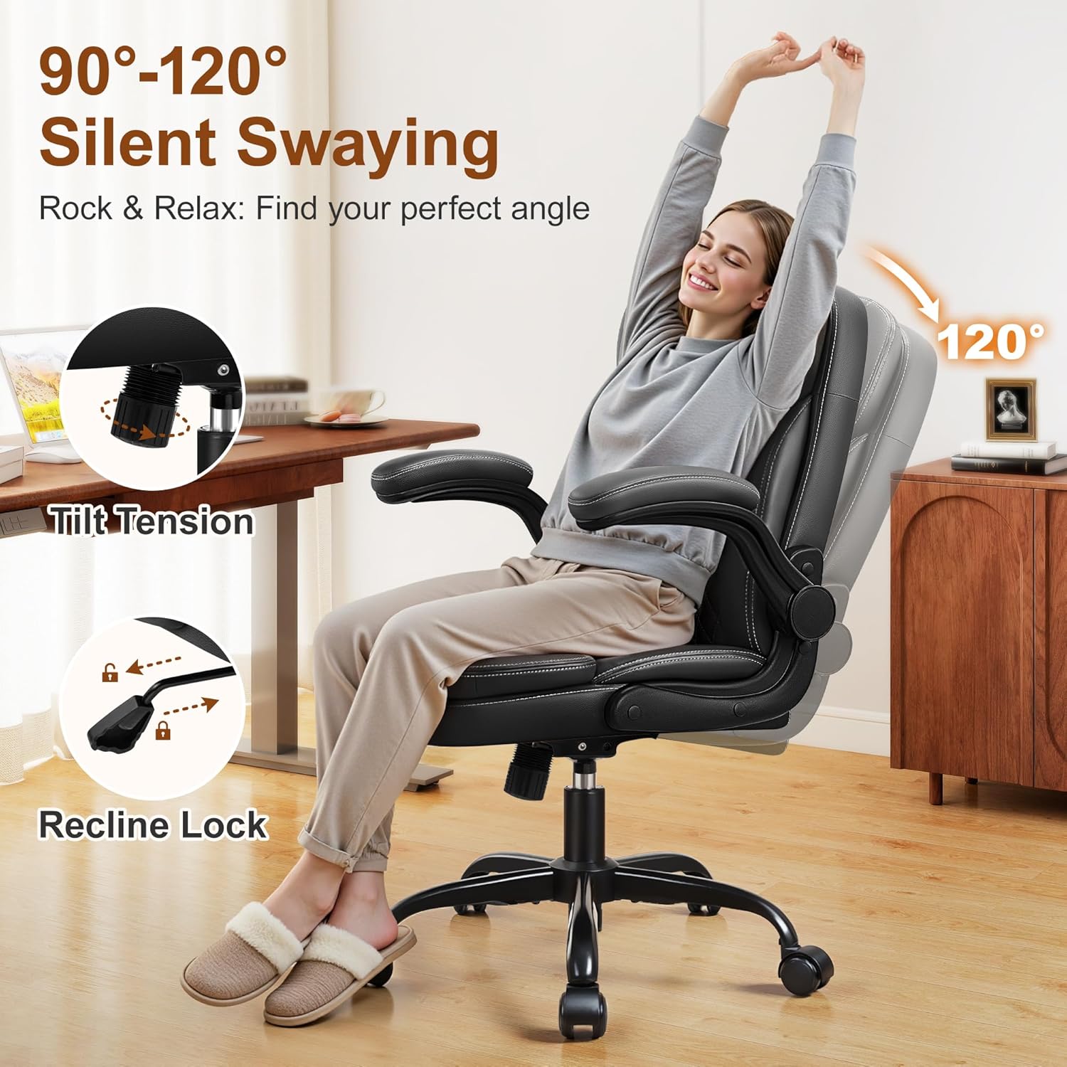 Leather Office Chair, Upgraded PU Computer Desk Chairs with Double-Lay