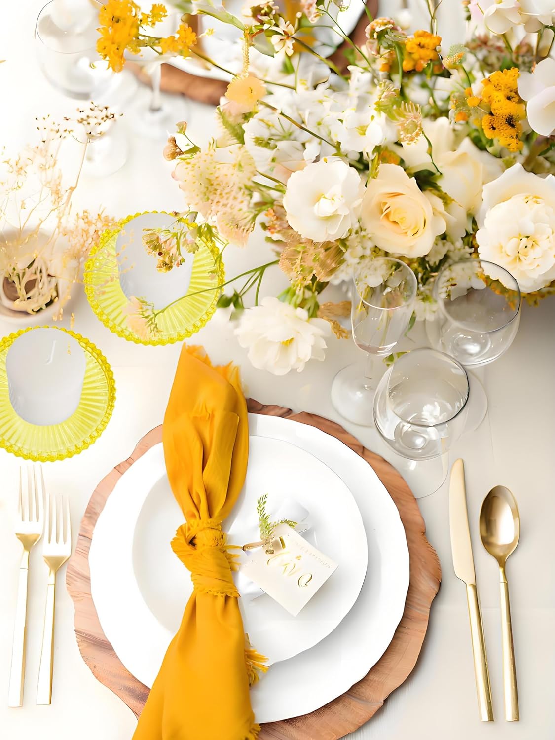 3.8 Inch Yellow Glass Pillar Candle Holder Plates Set of 2 Coaster Holder Round Candle Stand for Table Centerpieces, Wedding,Party,and Home Decor