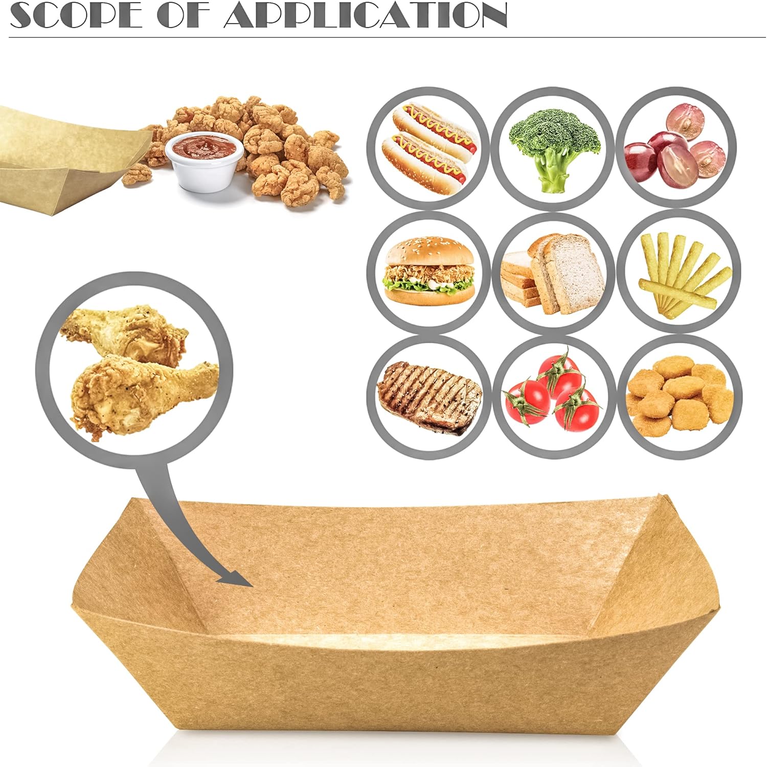 MotBach 100 Pack 2lb Paper Food Trays, Heavy-Duty Paper Food Boat Disp