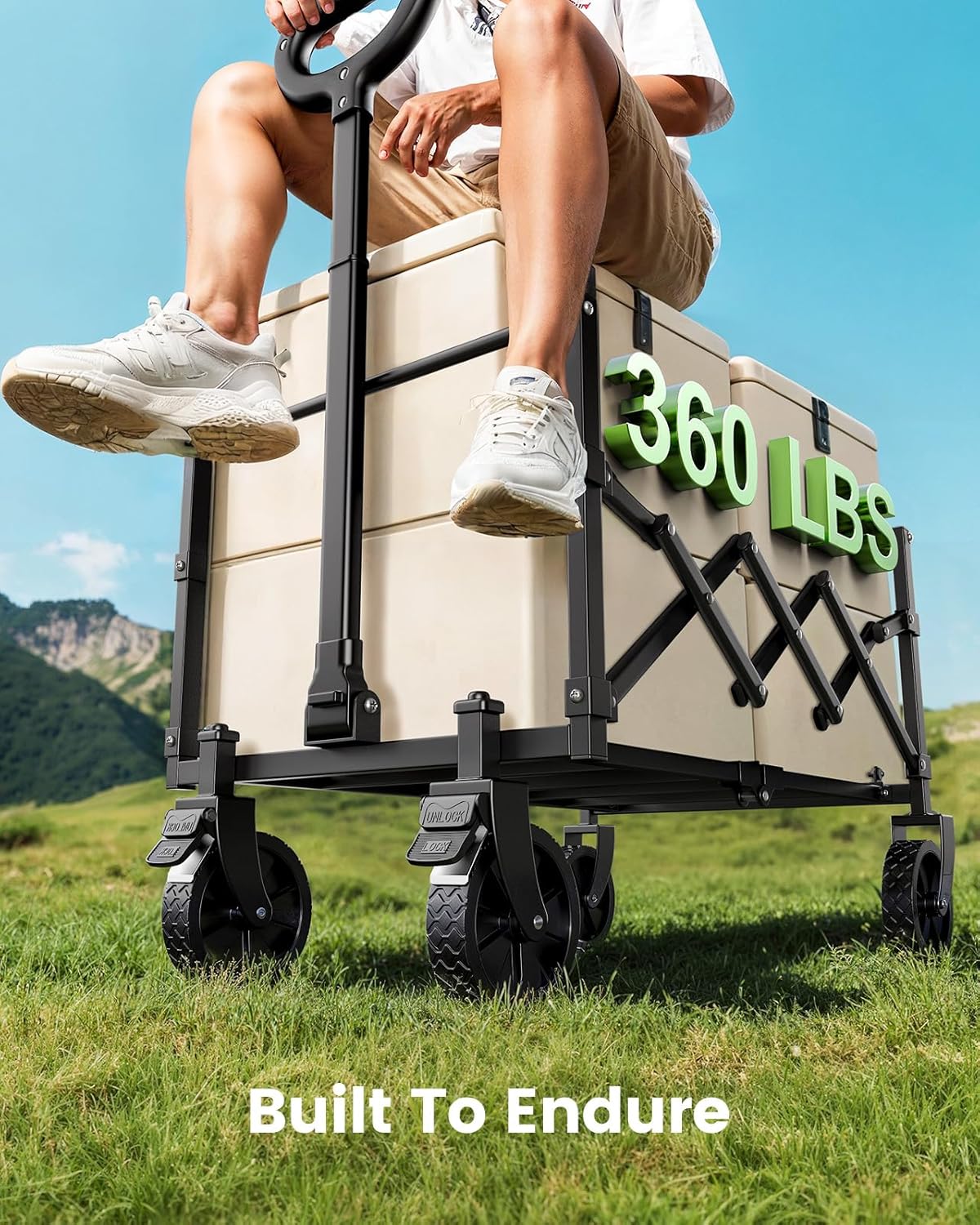 Small Wagon Cart Foldable, Collapsible Wagon with 360 LBS Max Load & E