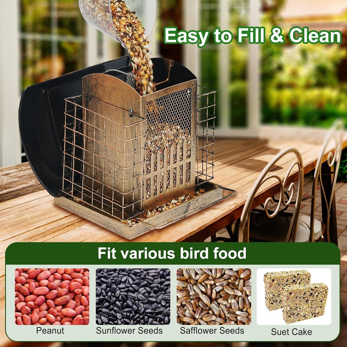 Suet Bird Feeder Outdoor Hanging with 2 Metal Mesh Cages - Attracts Woodpeckers, Finches, Sparrows - Wild Bird Feeder for Garden, Yard Decoration or Gift