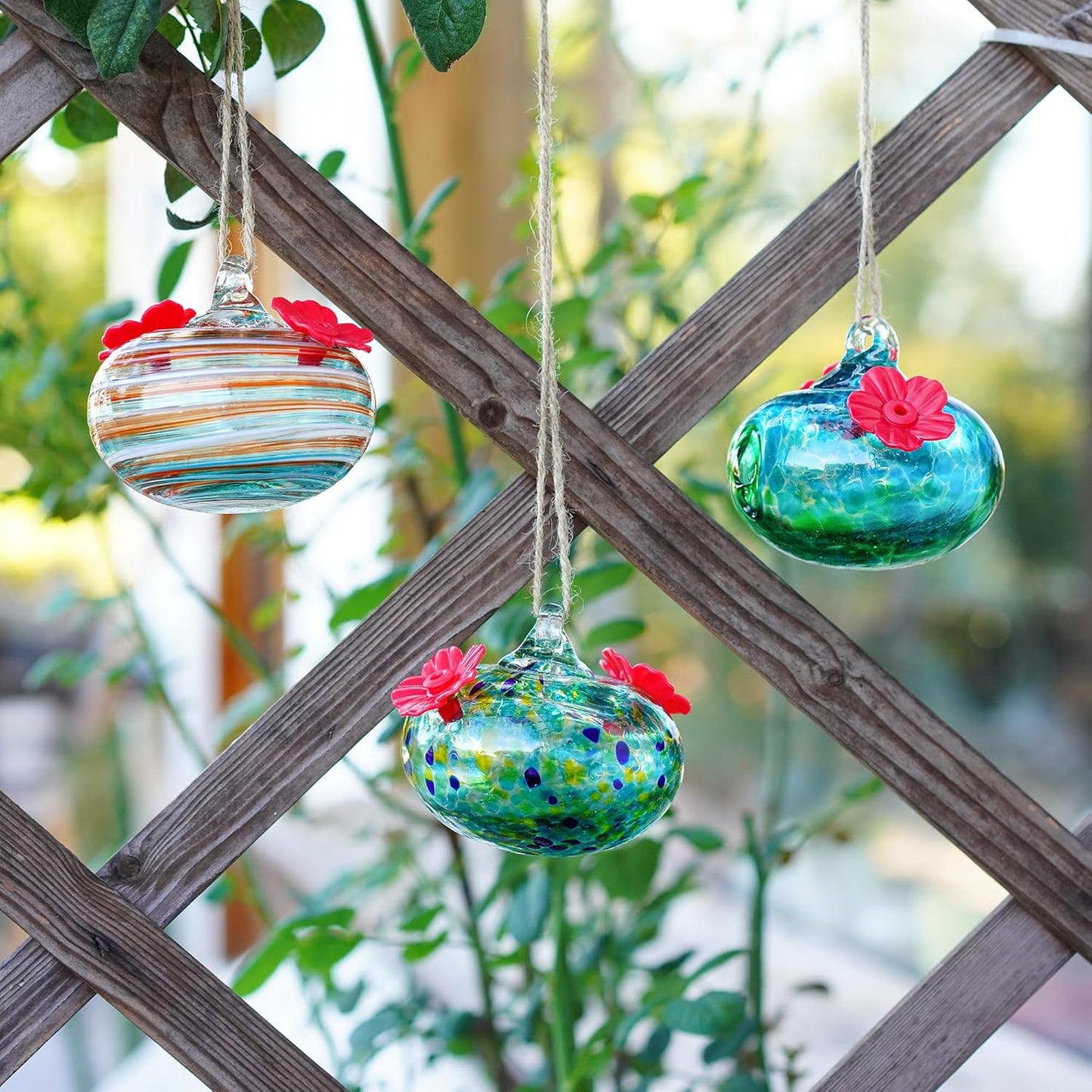 3PCS Small Glass Hummingbird Feeders for Outdoors 3inch Hand Blown Gla