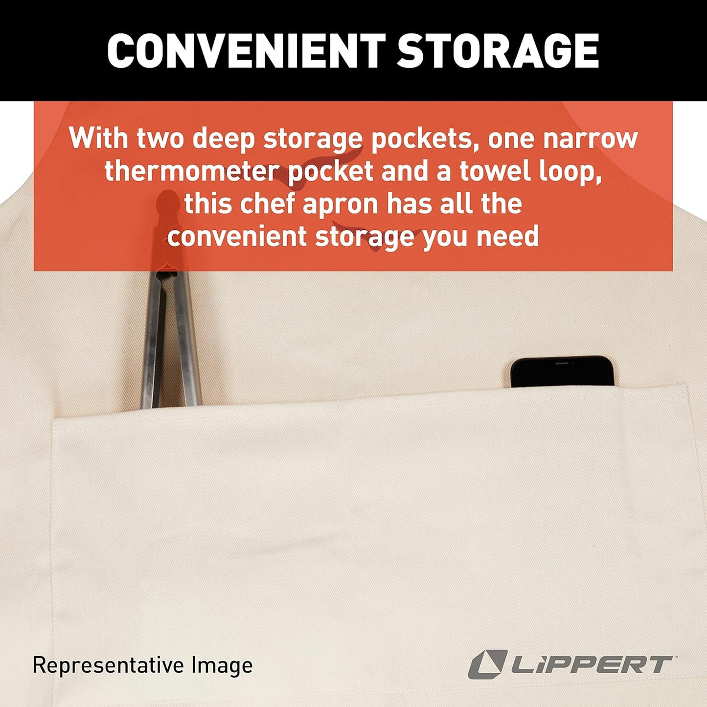 Lippert™ Scouts Apron – Perfect for cooking, grilling, cleaning, gardening, crafting – Comfortable and durable cotton twill material – Three storage pockets and towel loop for convenience – 2022107842