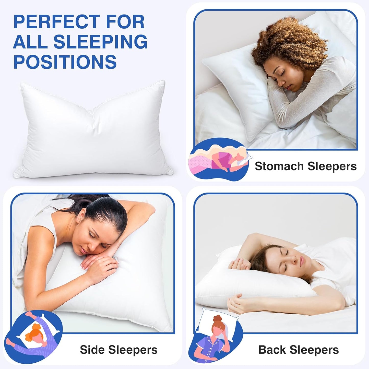 Feather Pillows Queen Size Set of 2 - Goose Down Hotel Bed Pillow for Sleeping, Soft 600 Thread Count Cotton Cover, Fluffy Support Surround Fill Polyester for Side, Back and Stomach Sleepers
