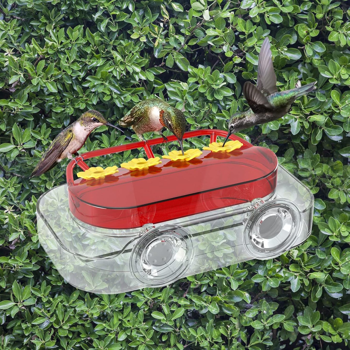 Redboat Window Hummingbird Feeder,Strong Suction Cup Hummingbird Feeder with 4 Feeding Ports,Easy to Clean and Refill Plastic Humming Bird Feeder,Gifts,1 Pack,10oz