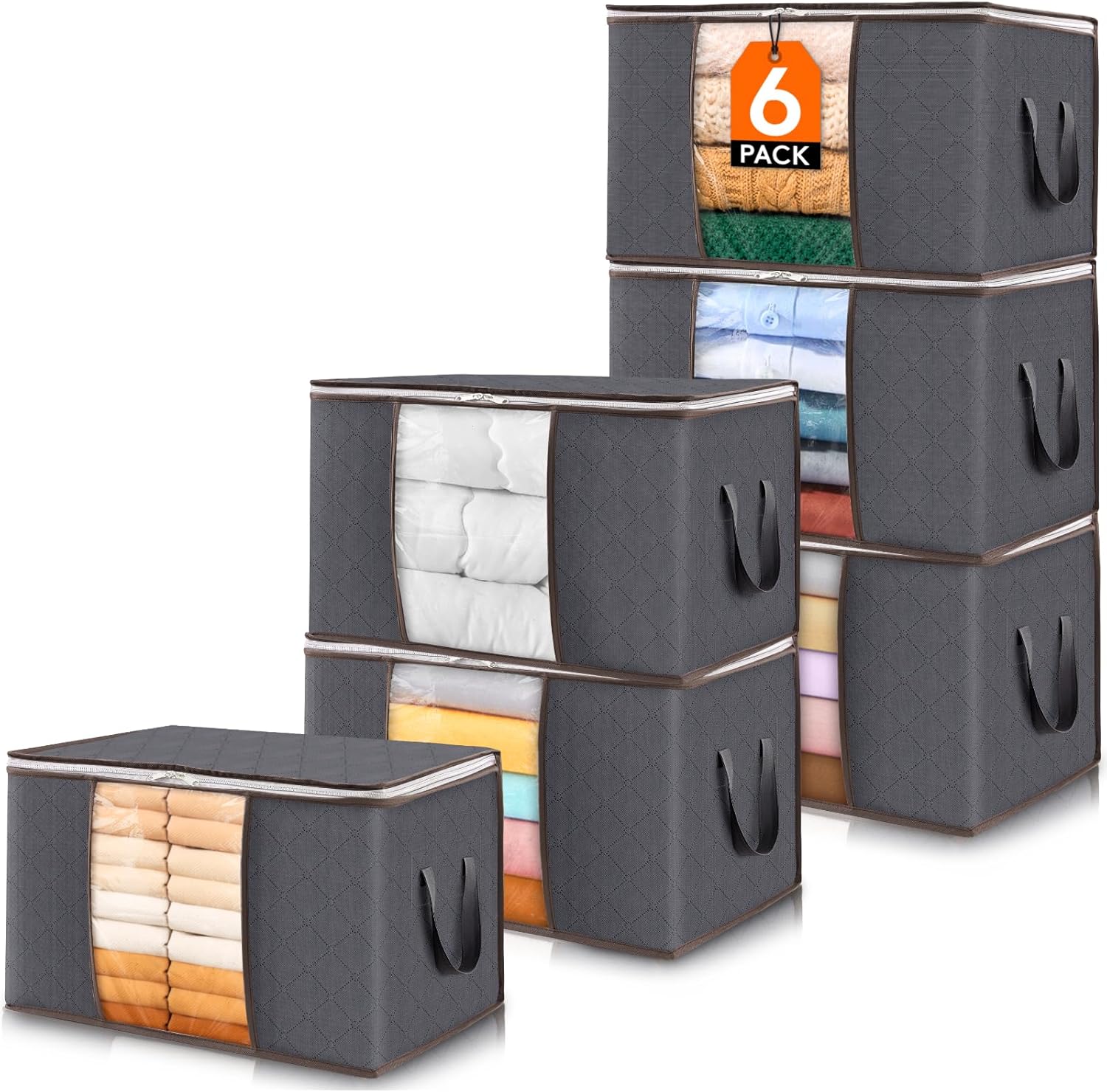 Lifewit 6 Pack Clothes Storage Bins with Lids, Foldable Blanket Storag