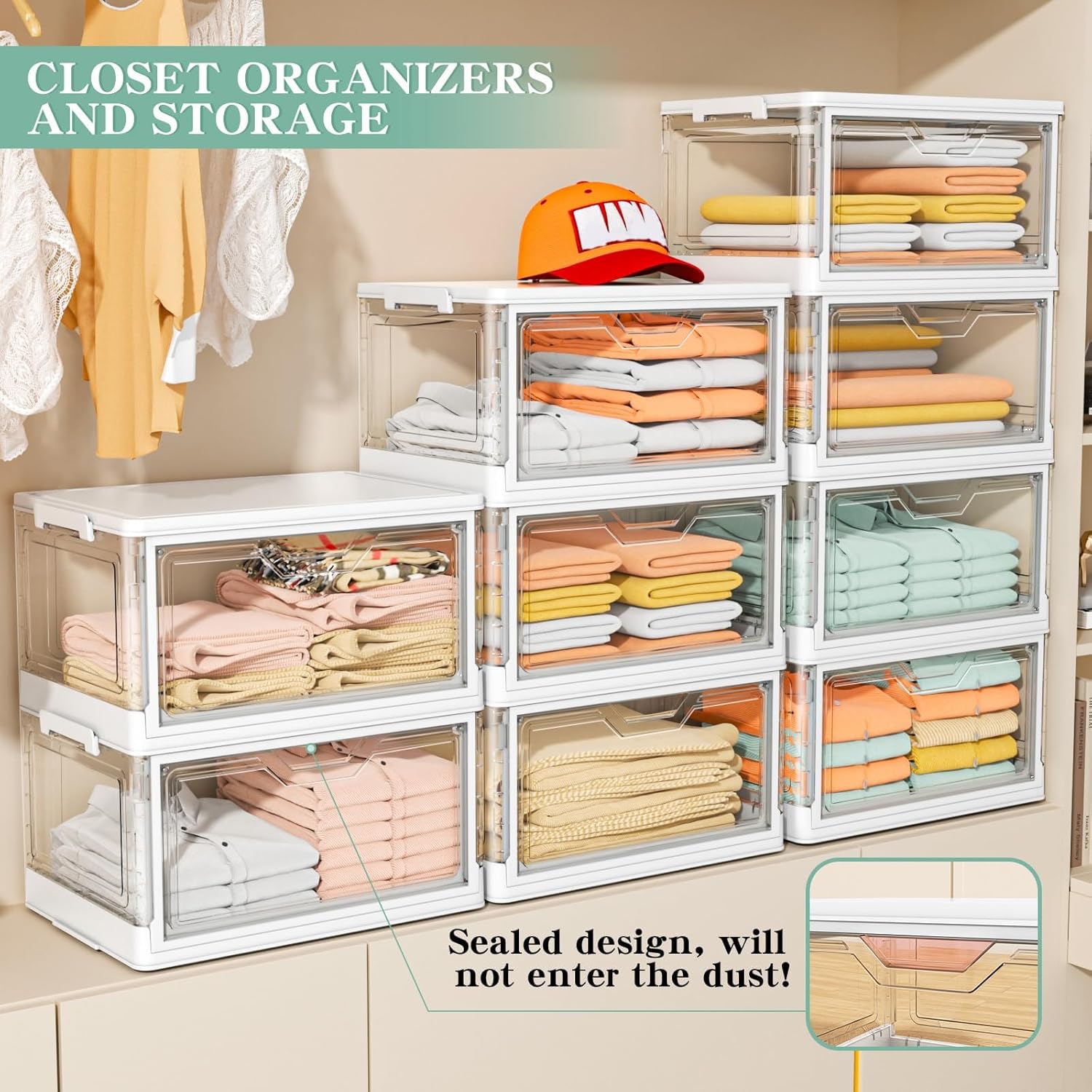 Clear Storage Bins with Lids - 4 Tier Plastic Bins with Wheels, Stacka
