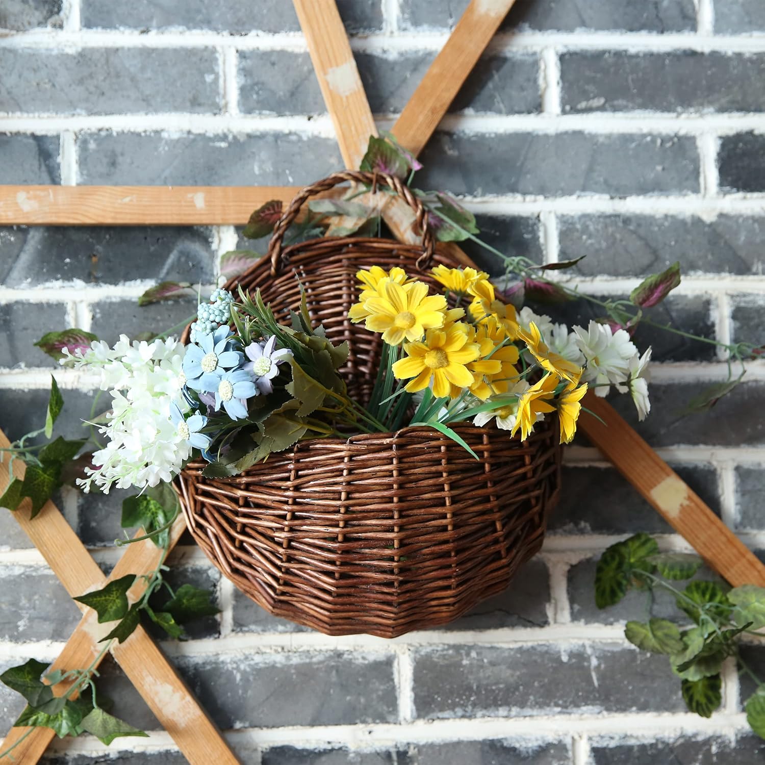 JJSQYLAN JJSQ Handmade Woven Wicker Hanging Storage Basket, Wall Decor