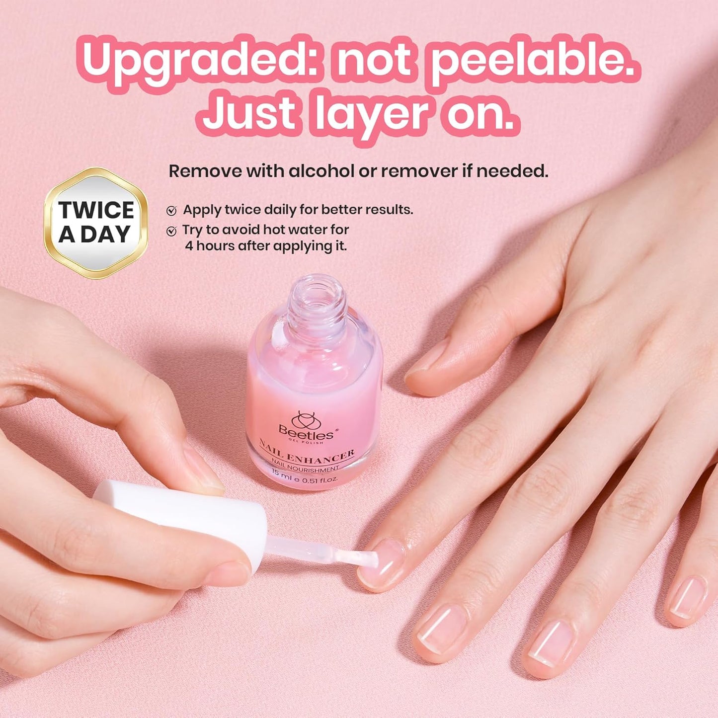 Beetles Nail Strengthener, Air Dry Pink Neutral Nail Polish Strengthen