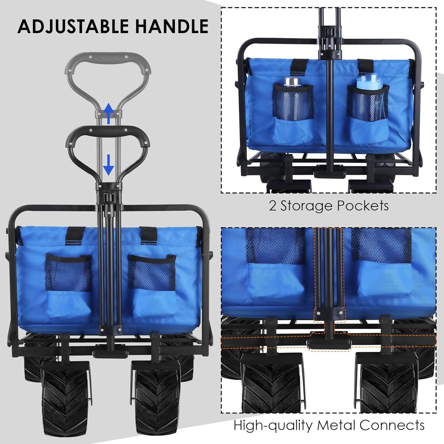 330lbs Heavy Duty Collapsible Wagon - All-Terrain 360° Wheels, Drink Holders, Beach Utility Cart - Foldable, Portable for Sand, Camping, Grocery, Garden - Outdoor Sports & Shopping Essential