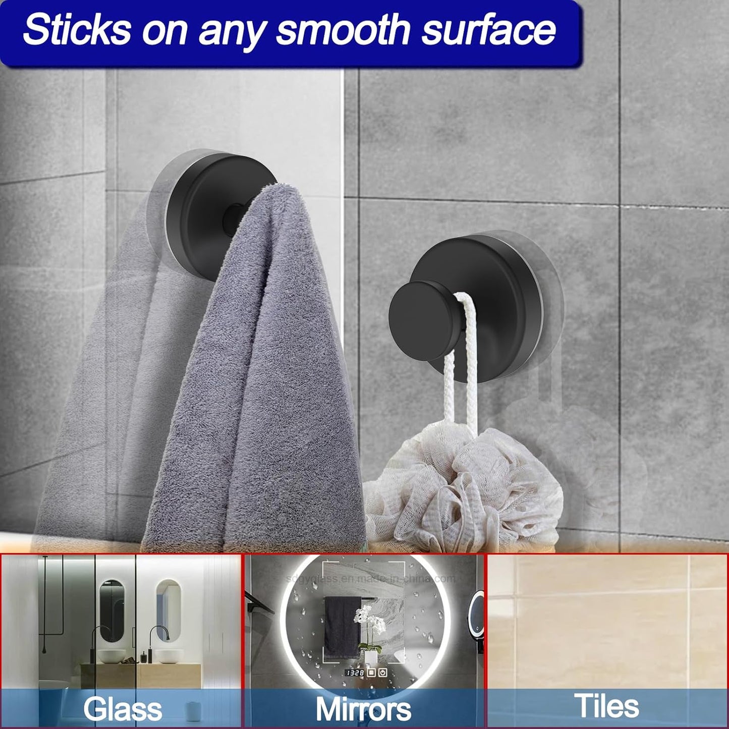 Suction Cup Hooks for Shower, Removable Towel Hooks for Bathroom Windo