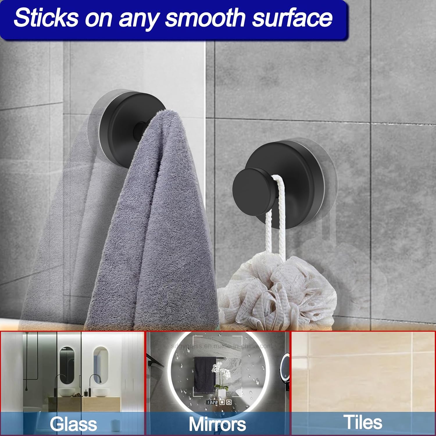 Suction Cup Hooks for Shower, Removable Towel Hooks for Bathroom Windo