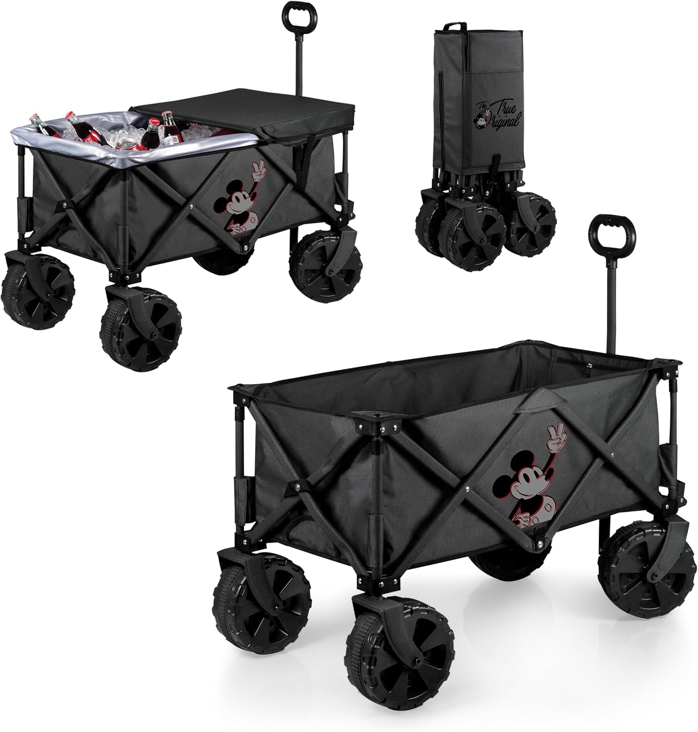 PICNIC TIME Disney Mickey Mouse Adventure Wagon Elite All-Terrain Beach Wagon withTable Top Lid & Soft Cooler Liner, Utility Wagon, Garden Wagon, (Dark Gray)