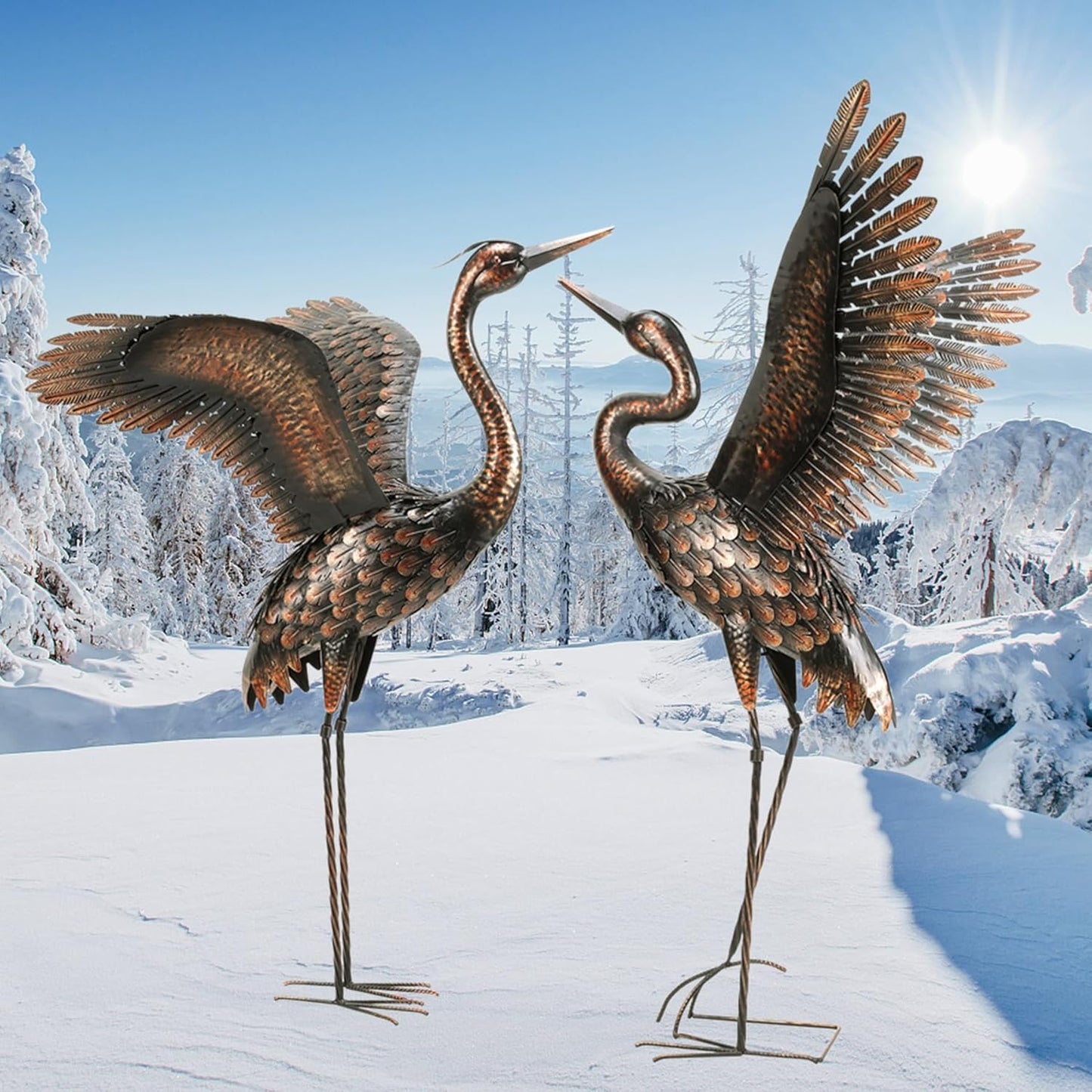 chisheen Garden Statue Outdoor Metal Heron Crane Yard Art Sculpture for Lawn Patio Backyard Decoration,46 inch (2-Pack)