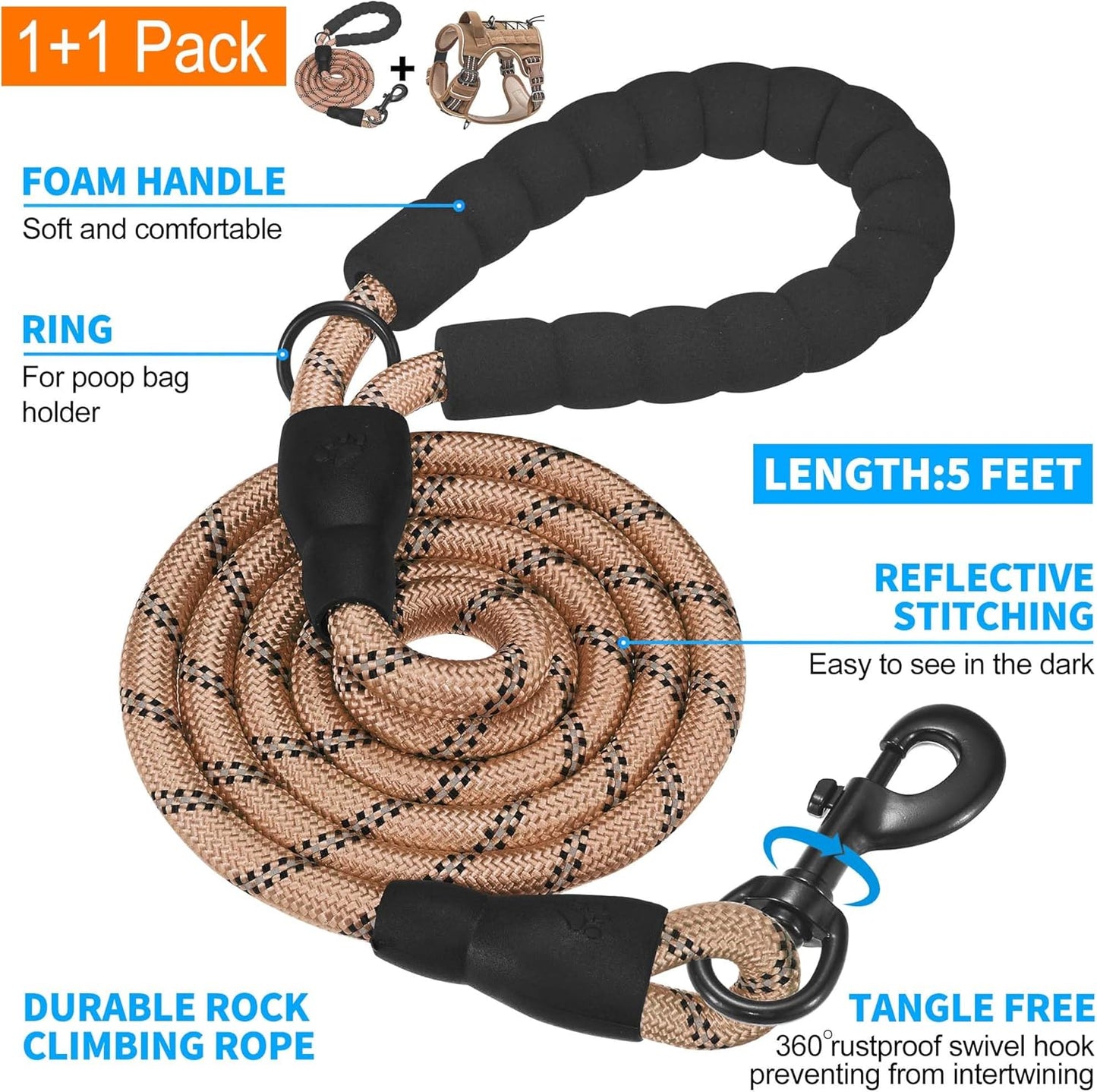 Heavy Duty Tactical Dog Harness for Large Dogs, No Pull Adjustable Pet