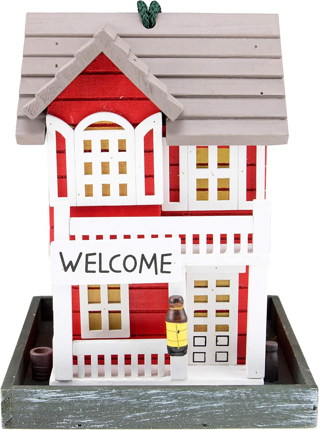 CLEVER GARDEN Hanging Birdhouse, Decorative Outdoor Bird Feeder for Hummingbirds and Wild Birds, Red Welcome