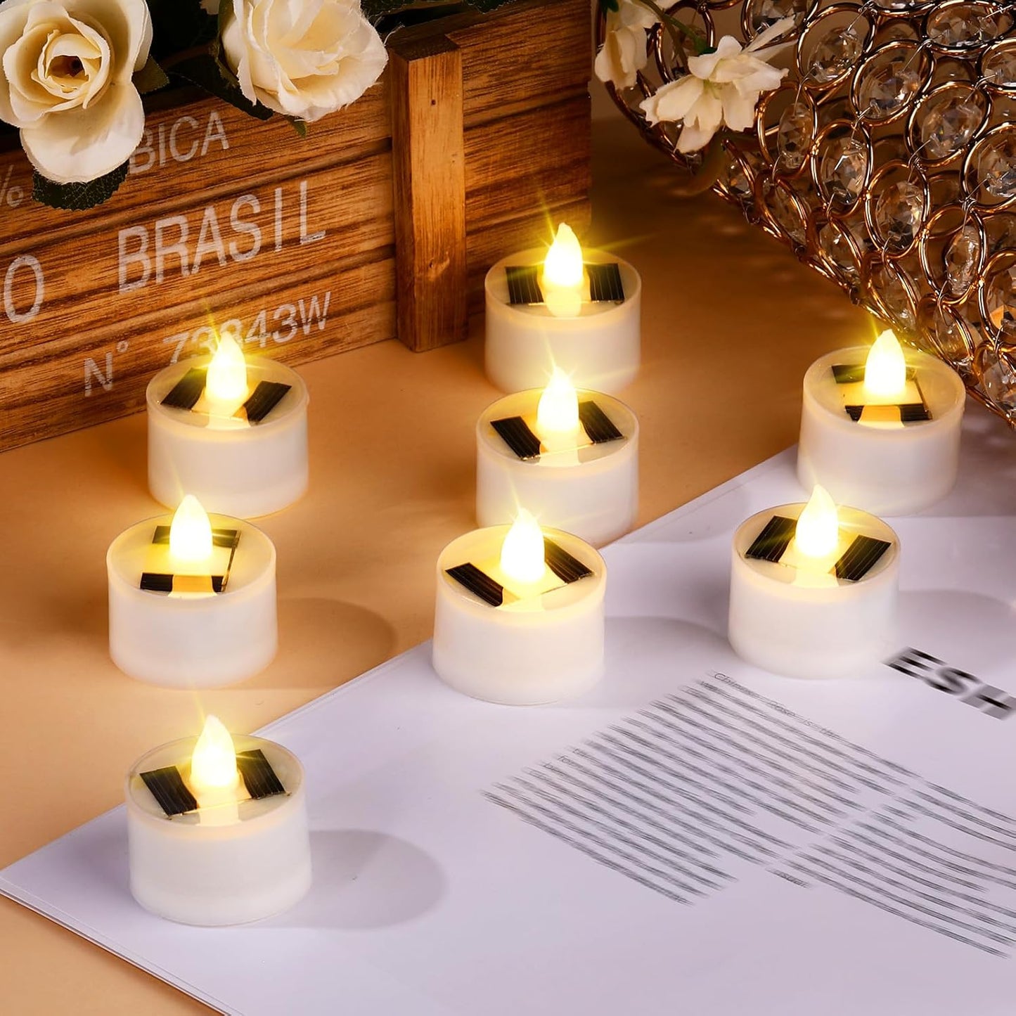 36 Pcs Solar Tea Lights Bulk Outdoor Waterproof Rechargeable Dusk to Dawn Lighting Small Valentine's Day Flameless Flickering LED Votive Candles for Garden Patio Party Lanterns (Warm White)