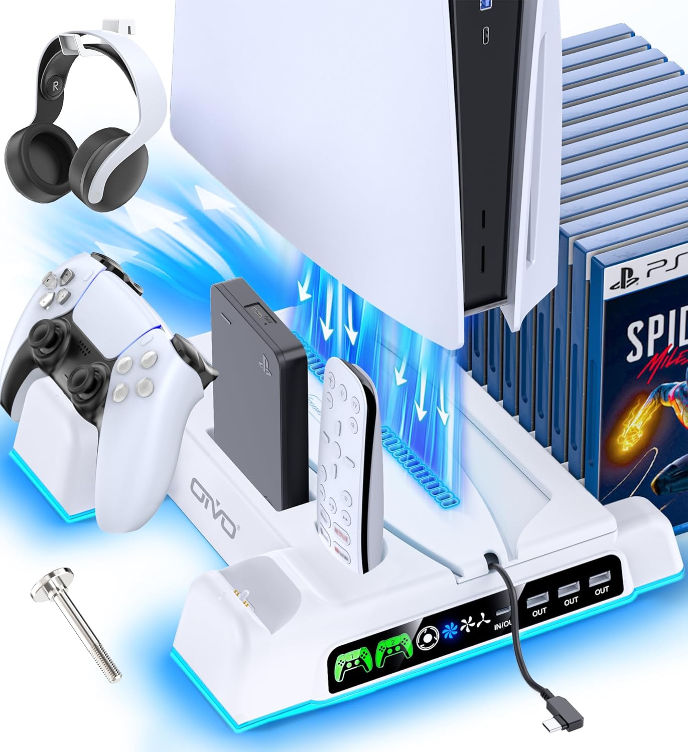 PS5/Slim/Pro Stand and Cooling Station with LED Controller Charging St
