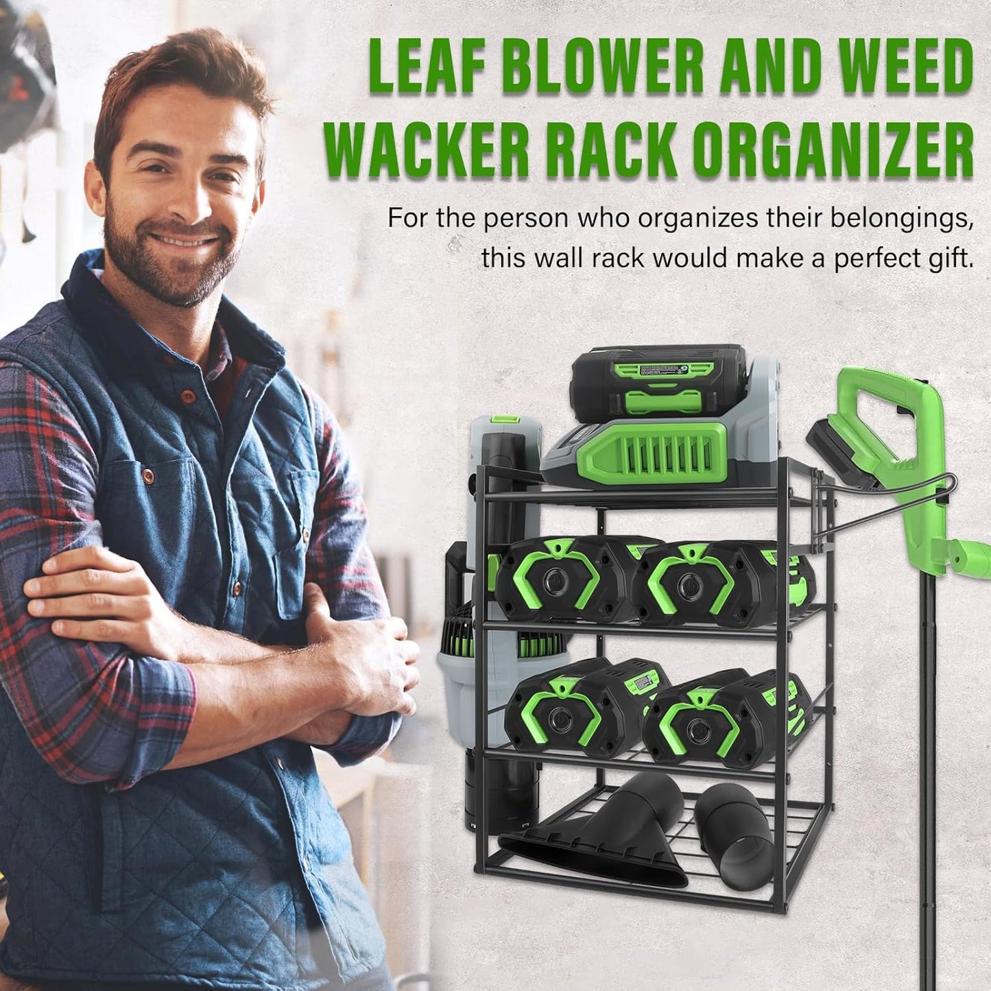 Black Alloy Steel Power Tool Organizer Wall Mount, 4-Tier Shelf, 12.59 * 11.8 * 16.53 Inches, Perfect for Garage Tool Storage