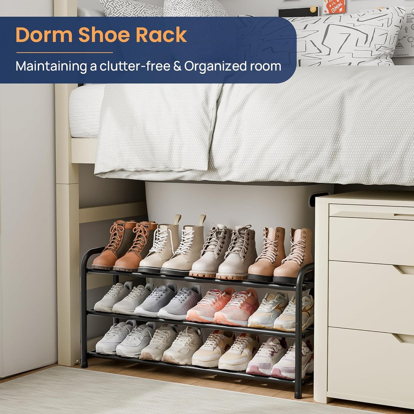ENJOYBASICS Expandable Shoe Rack, 3 Tier Adjustable Shoe Organizer Shelf for Closet, Black Metal Free Standing Shoe Rack Storage for Small Space, Entryway | Adjustable, for Closet, Shoe Rack Storage, for Small Space, Entryway