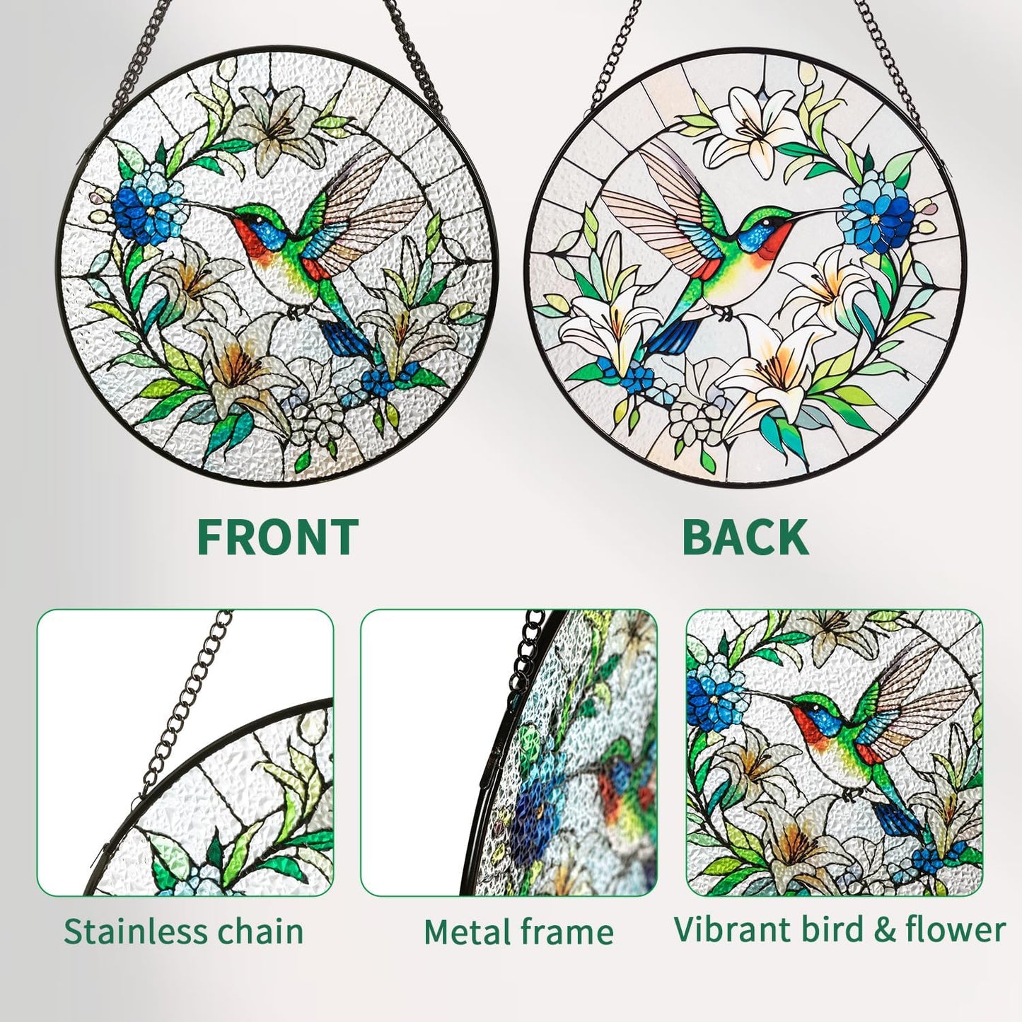 Sun Catcher Stained Glass Window Hanging 8 inch Birds & Flowers Suncatcher Wall Art Home Decor Sun Catchers Decoration for Garden Home Housewarming Gifts