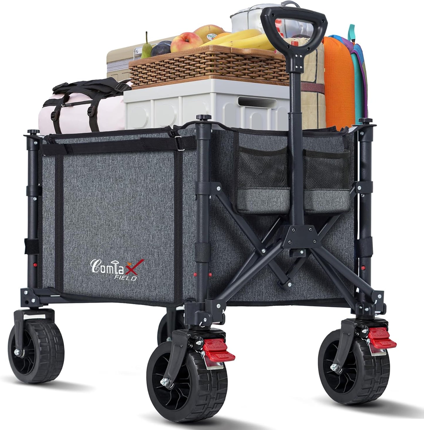 Collapsible Wagon Cart Foldable with Big Wheels Brakes, 250lbs Folding